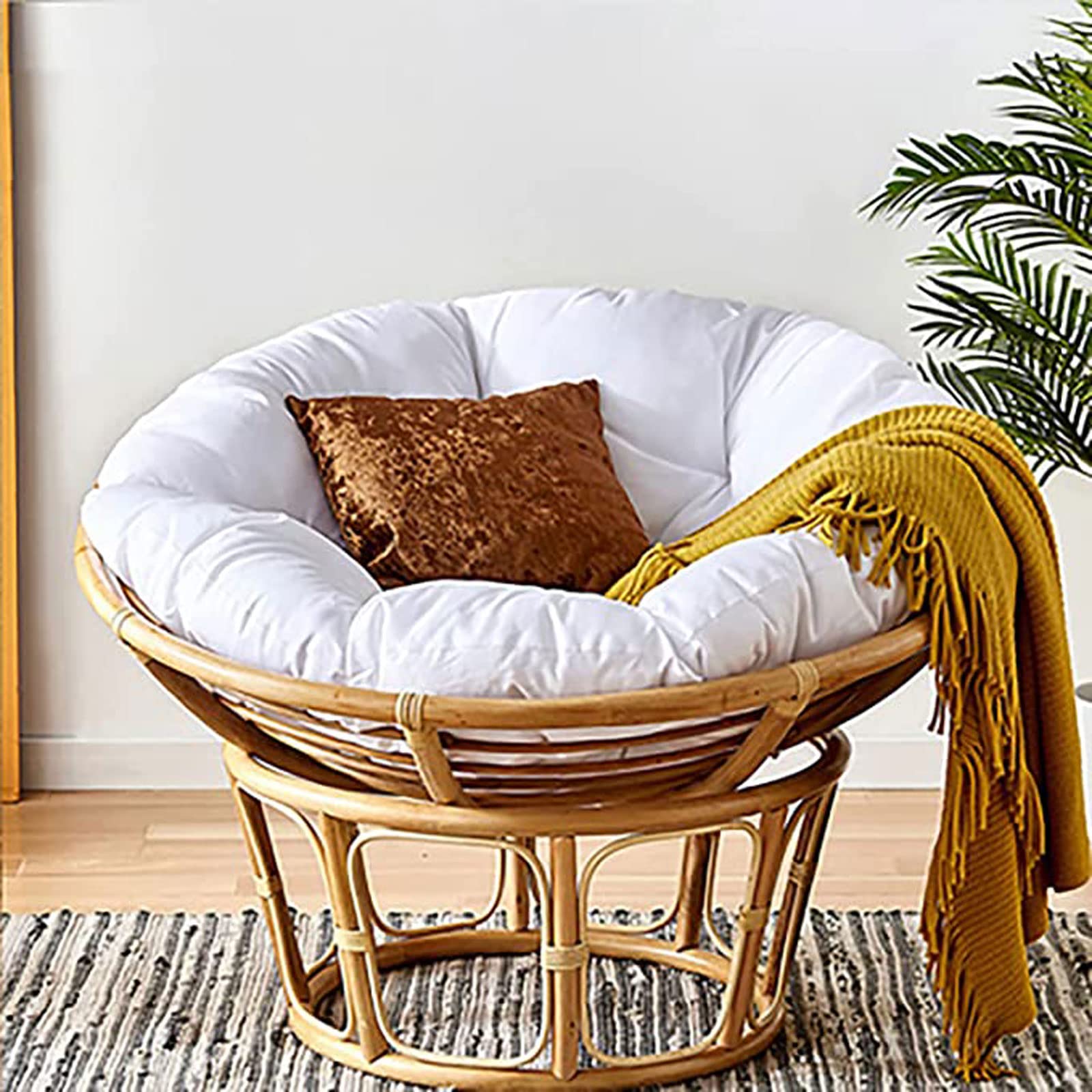 Premium SRHWBF Papasan Chair Cushion - Extra Thick 52x52 Inch Overstuffed Egg Chair Pad - Soft Rocking Chair Seat Cushion (White) - Perfect for Indoor/Outdoor Lounging, Reading Nooks & Cozy Relaxation