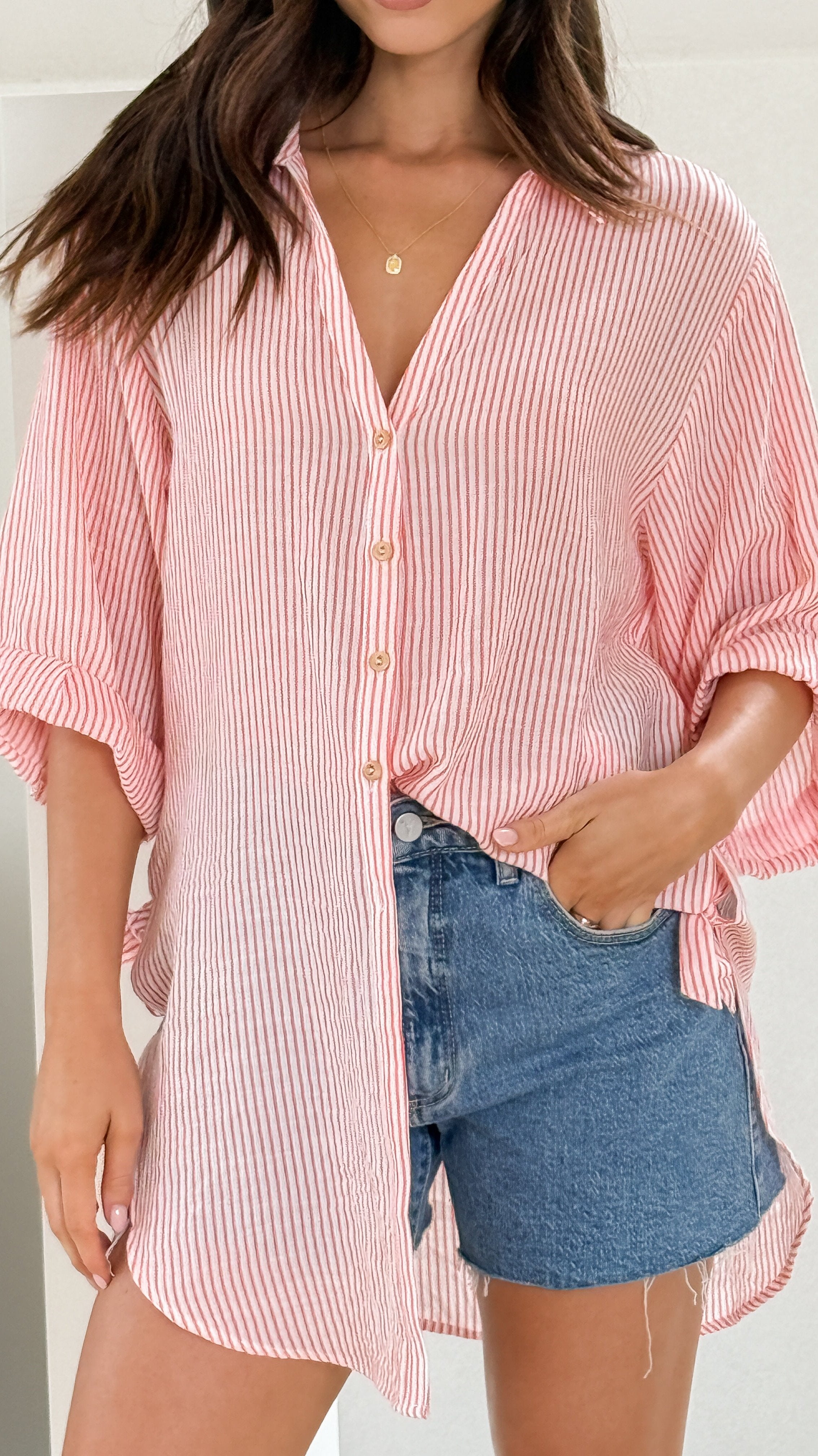 Lucia Shirt - Stylish Orange and White Striped Women's Blouse | Perfect for Casual Wear, Office Outfits & Summer Fashion