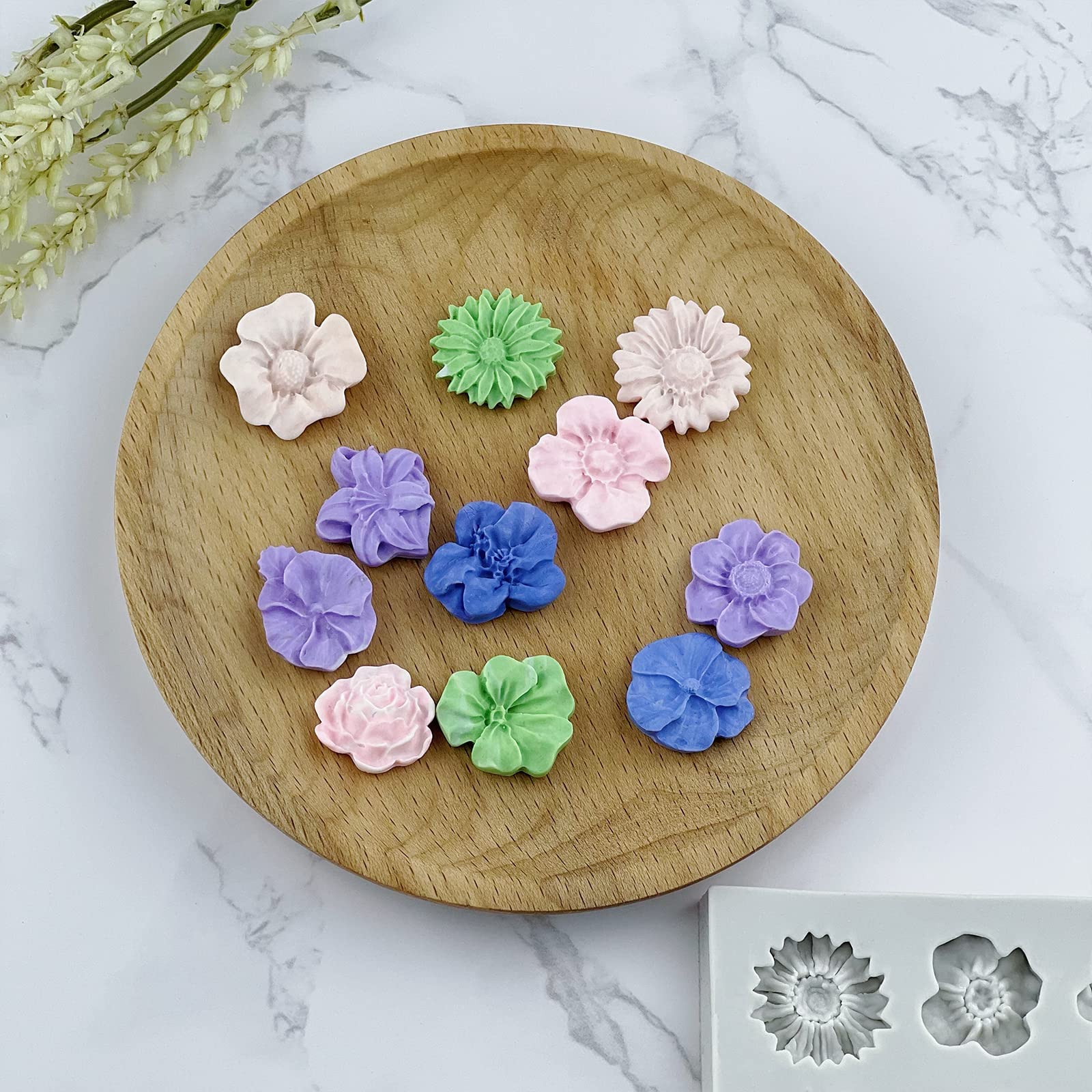 2Pcs Flower Polymer Clay Molds for Jewelry Making - Daisy Sunflower Rose Miniature Silicone Molds (11 Flowers) | DIY Earrings, Pendants & Home Decor Crafts | Perfect for Resin Art, Polymer Clay Projects & Handmade Gifts