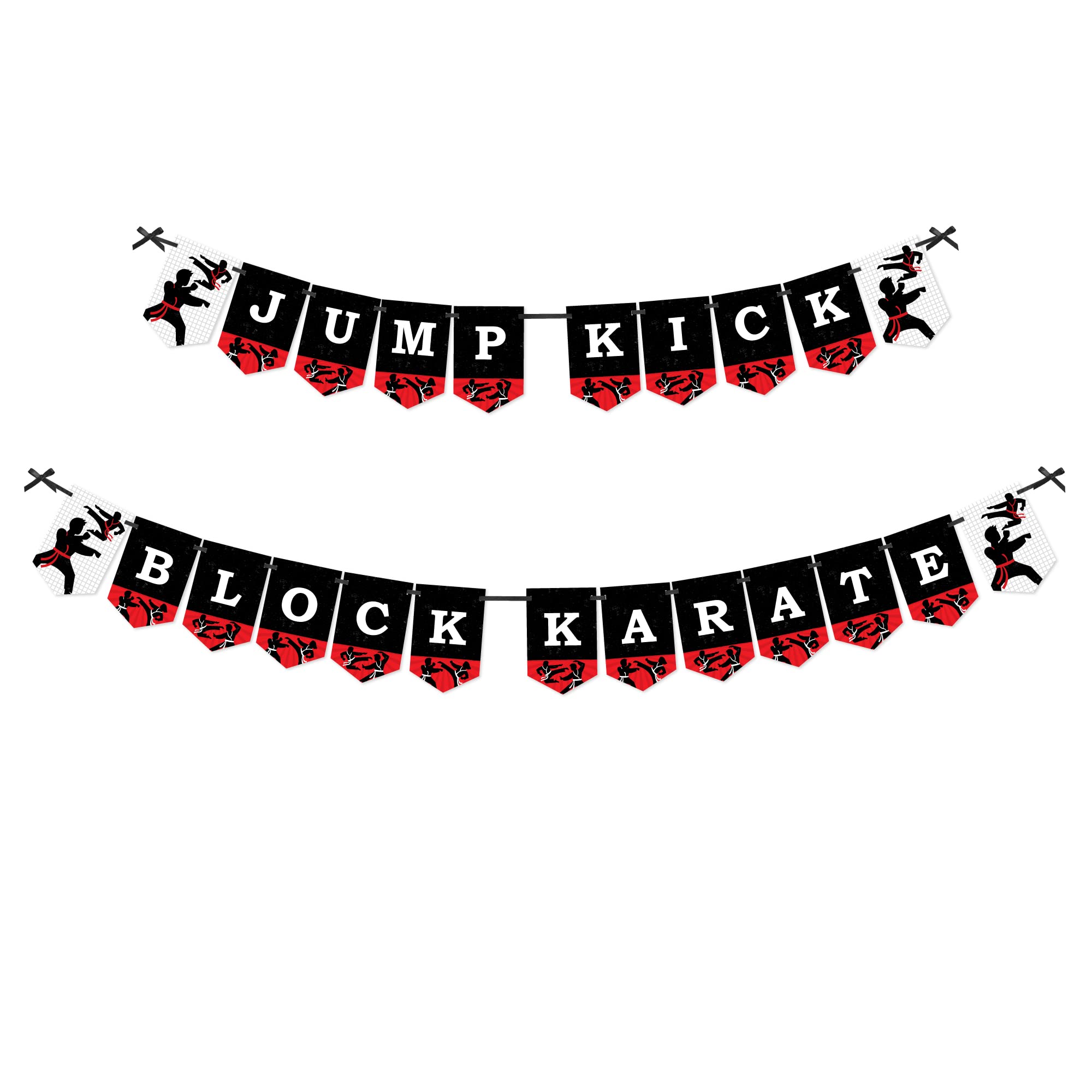 Karate Master Party Bunting Banner - Martial Arts Decorations for Karate Birthday, Dojo Celebration & Sports Theme Events - Jump Kick Block Design