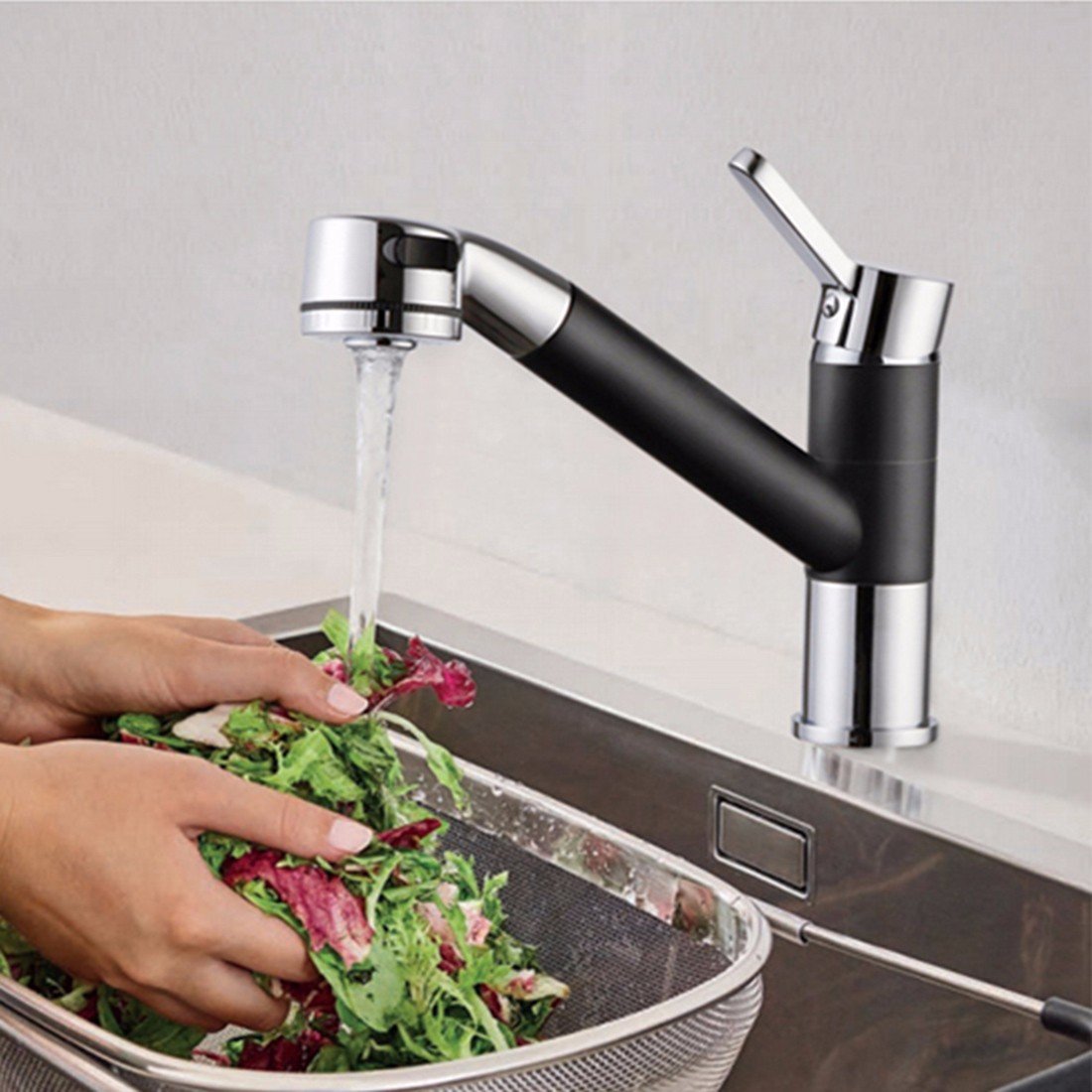 Lead-Free Rotary Bathroom & Kitchen Sink Faucet - Hot/Cold Water Copper Pull-Out Sprayer for Washing Dishes | Perfect for Modern Homes & Restaurant Use