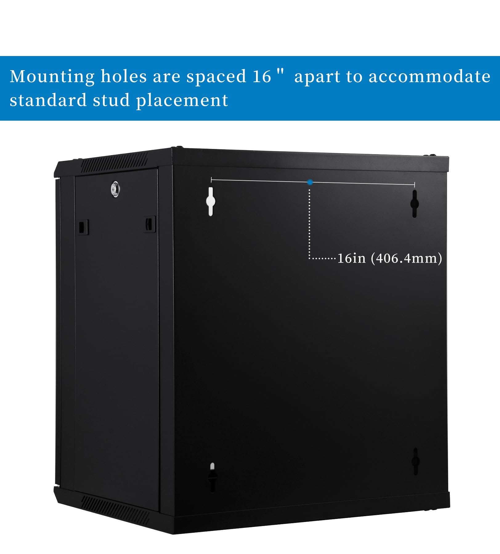 12U Wall Mount Server Cabinet - Heavy Duty Network Rack Enclosure with Quiet Cooling Fans & Locking Tempered Glass Door (Black) - Ideal for Data Centers, Server Rooms, and Home Office Network Setup