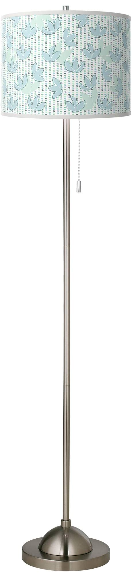 Brushed Nickel Pull Chain Floor Lamp with Printed Shade - Modern Spring Decor for Living Room, Bedroom & Office Lighting