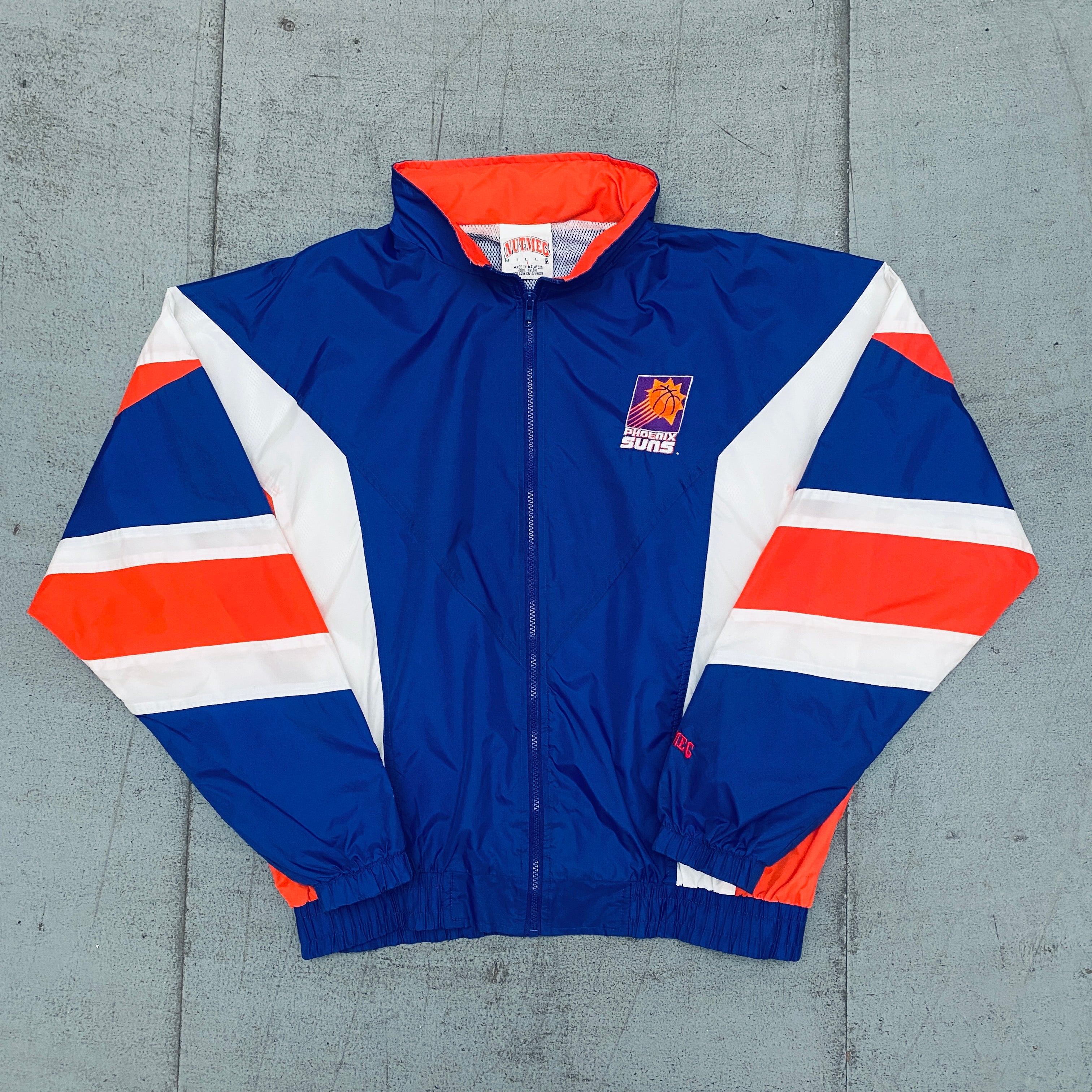 Vintage 1990s Phoenix Suns Nutmeg Mills Full-Zip Windbreaker Jacket - Men's Large (L) - Retro Basketball Fan Gear for Game Day & Casual Wear