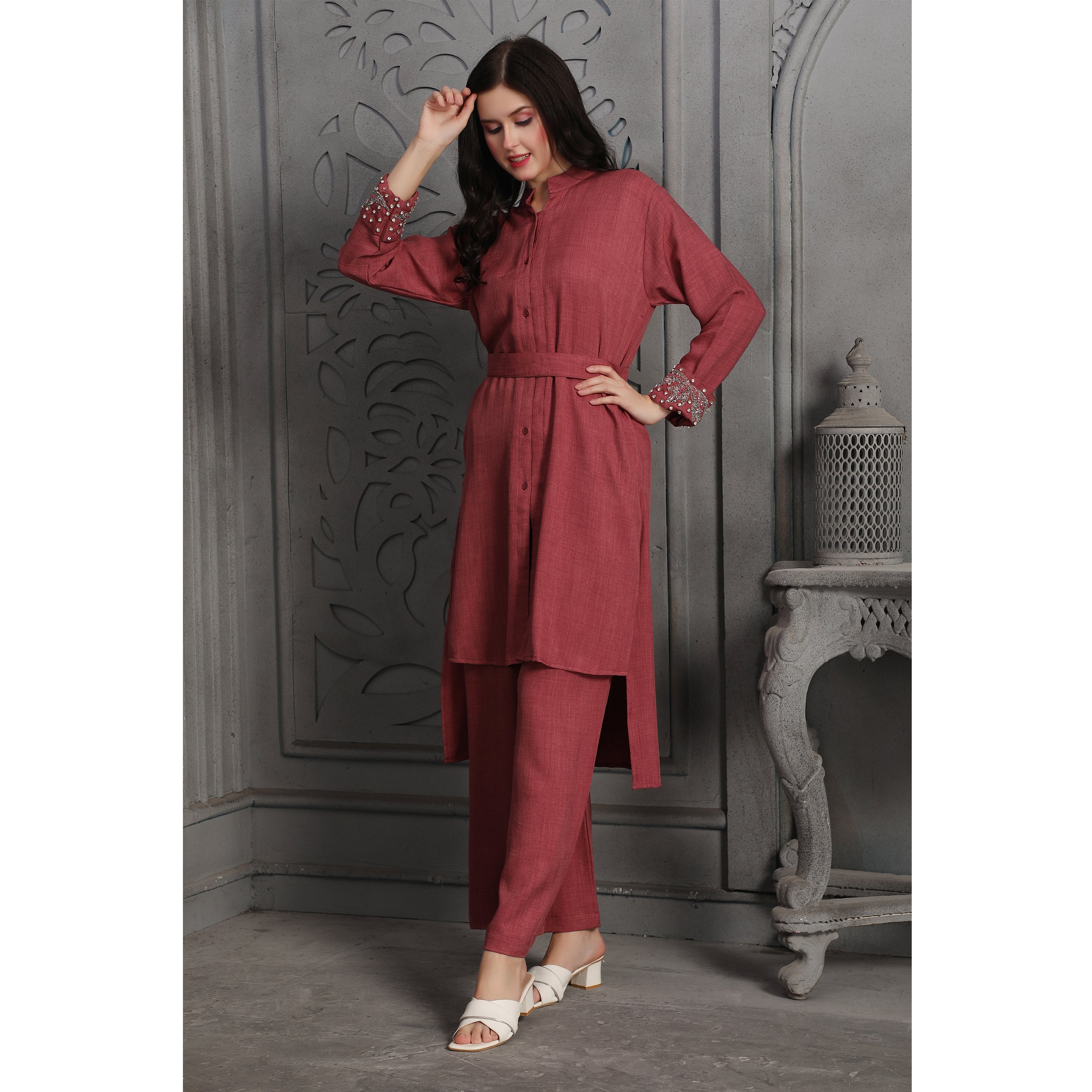 Elegant Magenta Pink Modest Co-ord Set with Hand Embroidery - Perfect for Weddings, Parties & Special Occasions