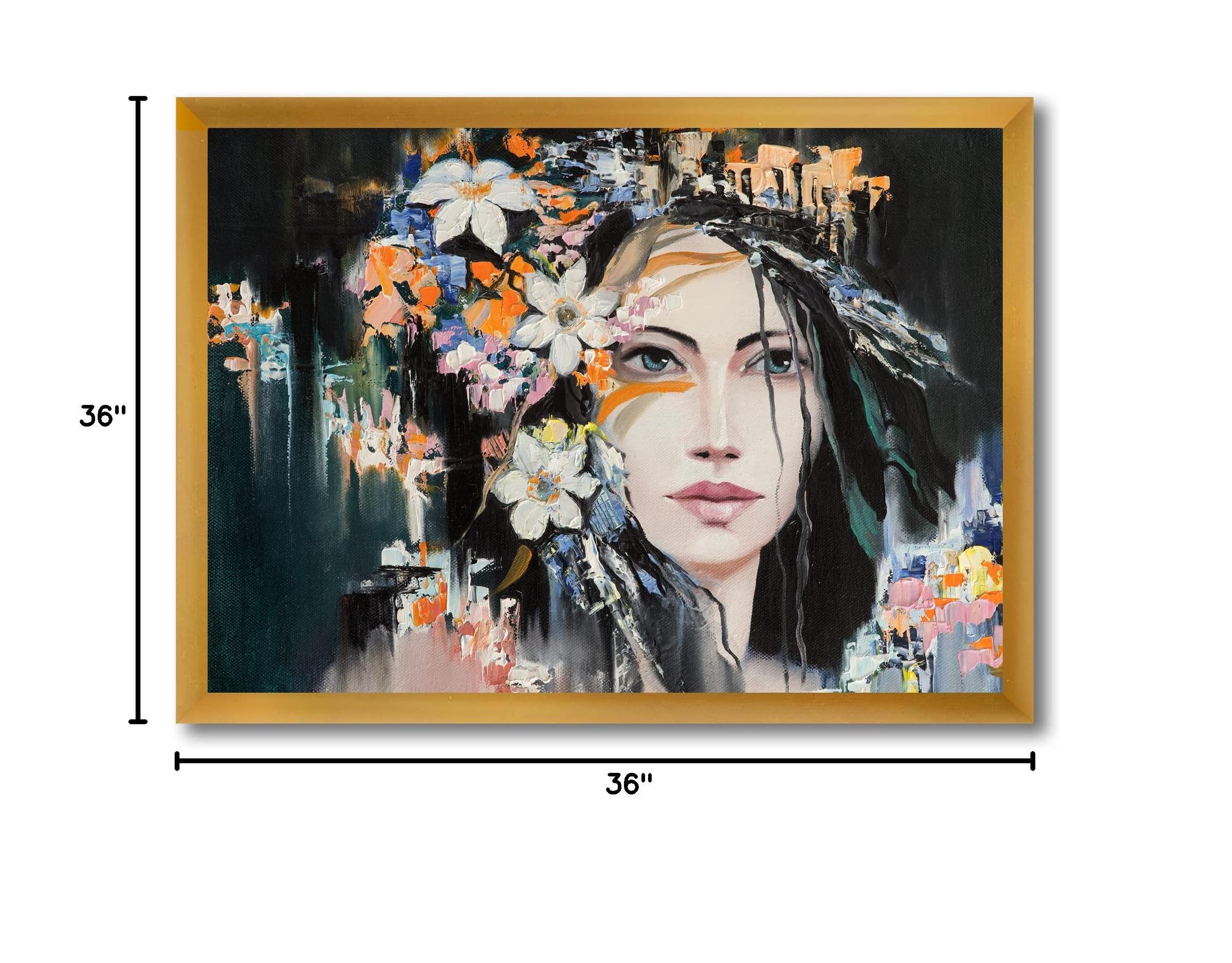 Modern Framed Wall Art - Portrait of a Young Lady with Flowers | Elegant Home Decor for Living Room, Bedroom & Office