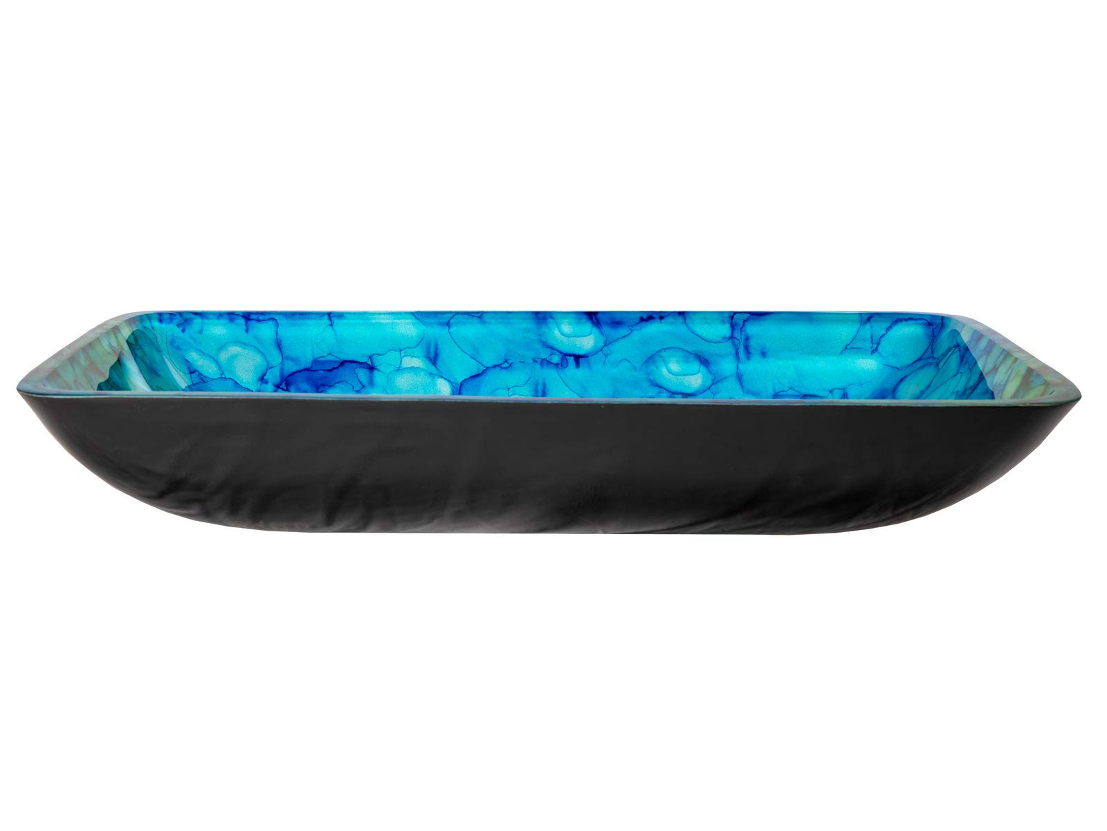 Blue and Green Water Lilies Rectangular Glass Vessel Sink for Bathroom - Modern Art Decor Vanity Sink for Home & Hotel Use - Perfect for Spa, Powder Room, and Luxury Bathroom Renovations
