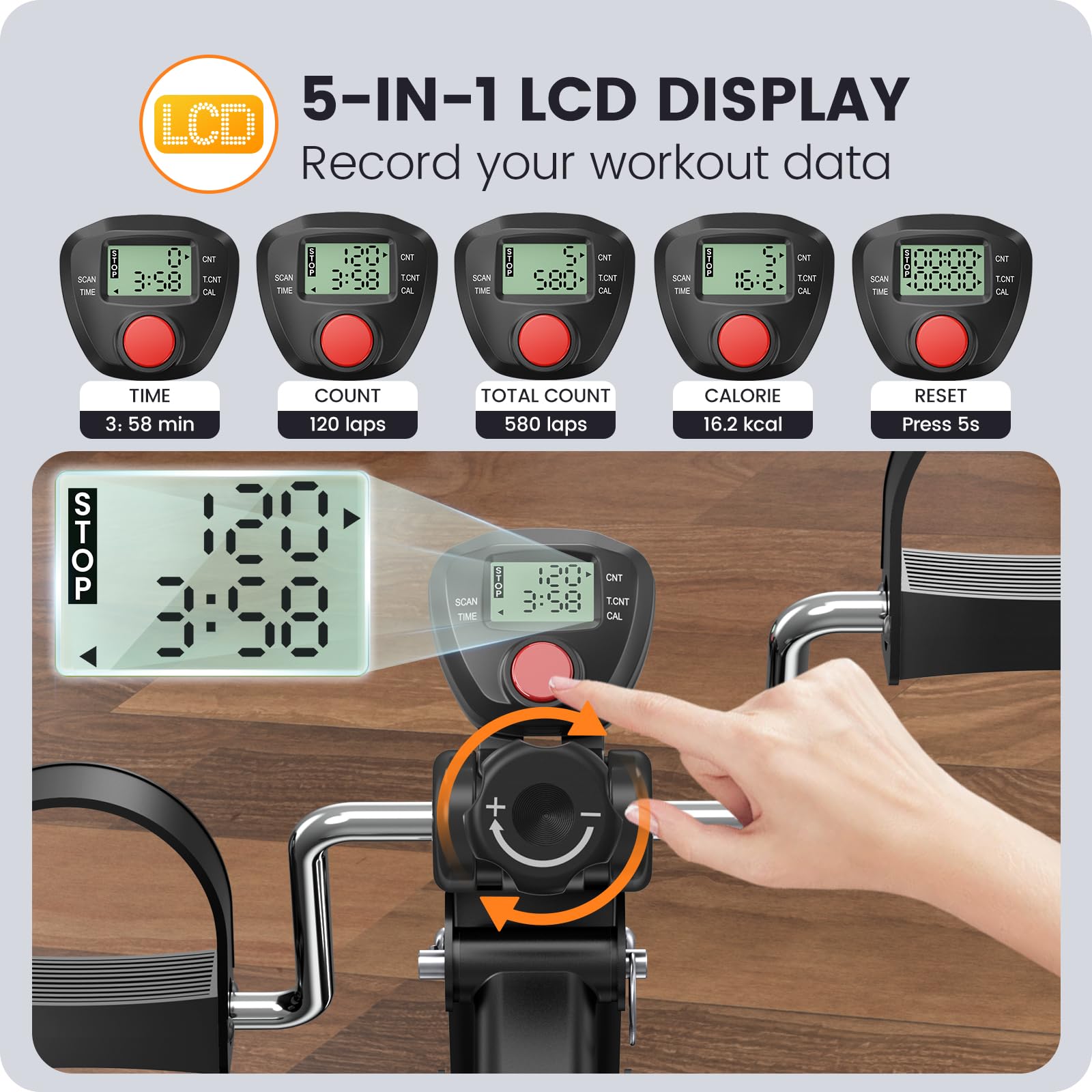Sportneer Portable Under Desk Pedal Exerciser - Low Resistance Folding Exercise Bike for Arms & Legs - Compact Indoor Cycling Machine for Home Office Workouts & Active Sitting