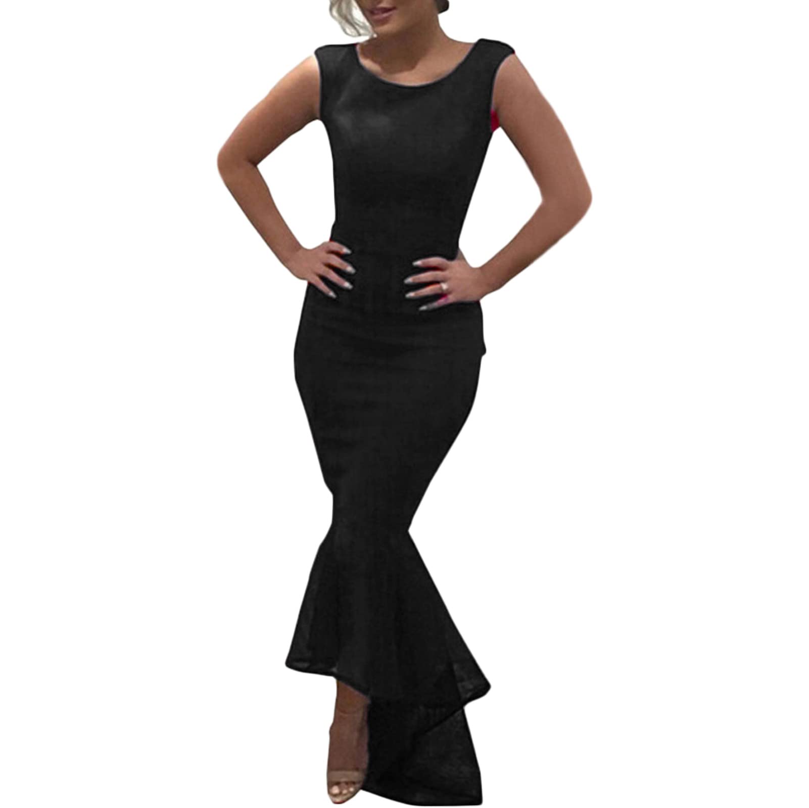Elegant Women's Ruffles Bodycon Cocktail Dress - Mermaid Long Evening Gown with High Neck for Wedding Guest, Party & Formal Events | Perfect for Prom, Gala, Dinner Date & Special Occasions