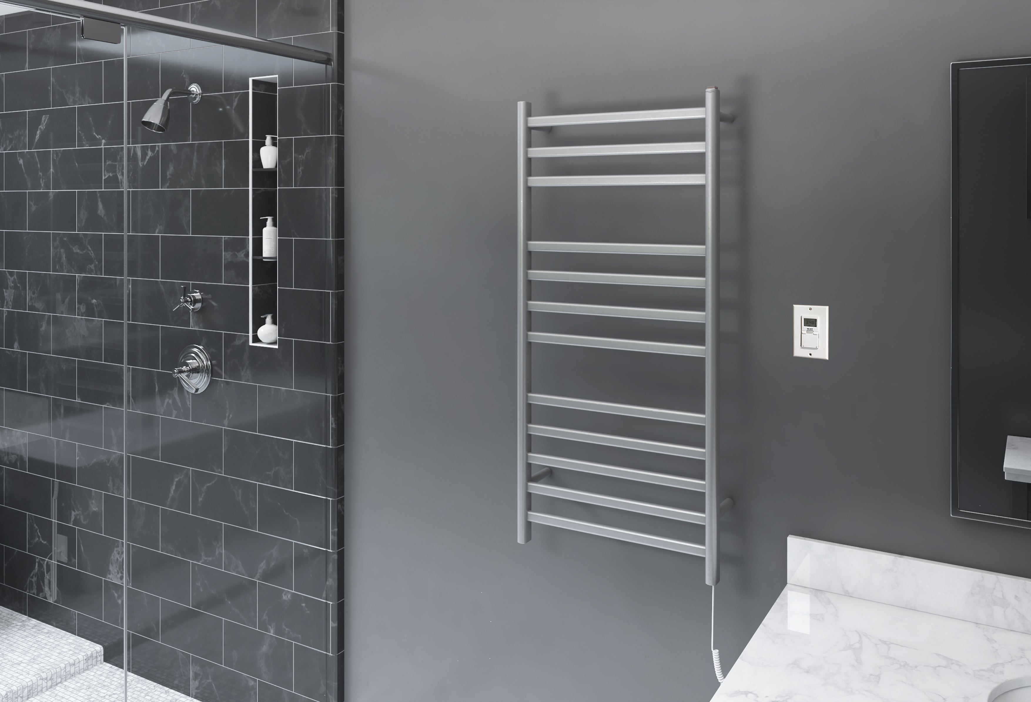 Prima Dual XL 12 Bar Hardwired & Plug-in Stainless Steel Towel Warmer with Timer - Premium Bathroom Heated Towel Rack for Spa, Luxury Hotels and Home Use