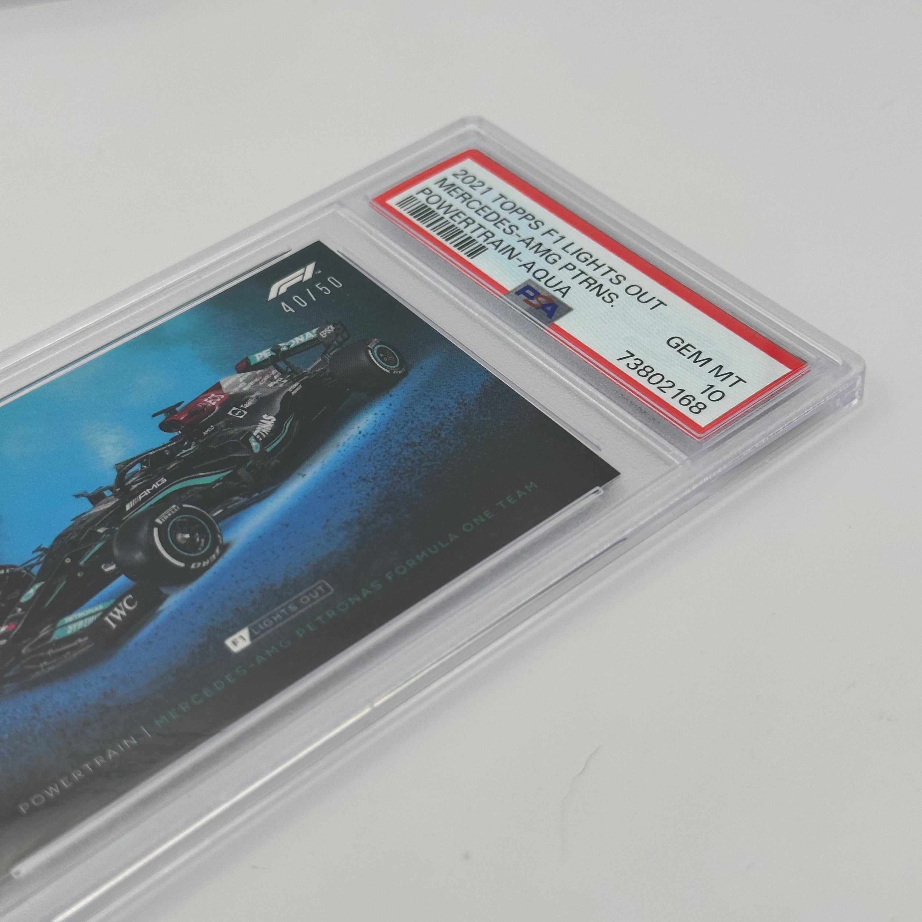 PSA 10 Graded 40/50 Mercedes AMG Petronas F1 Team PowerTrain Aqua Trading Card - Limited Edition Collectible for Formula 1 Fans & Sports Memorabilia Enthusiasts