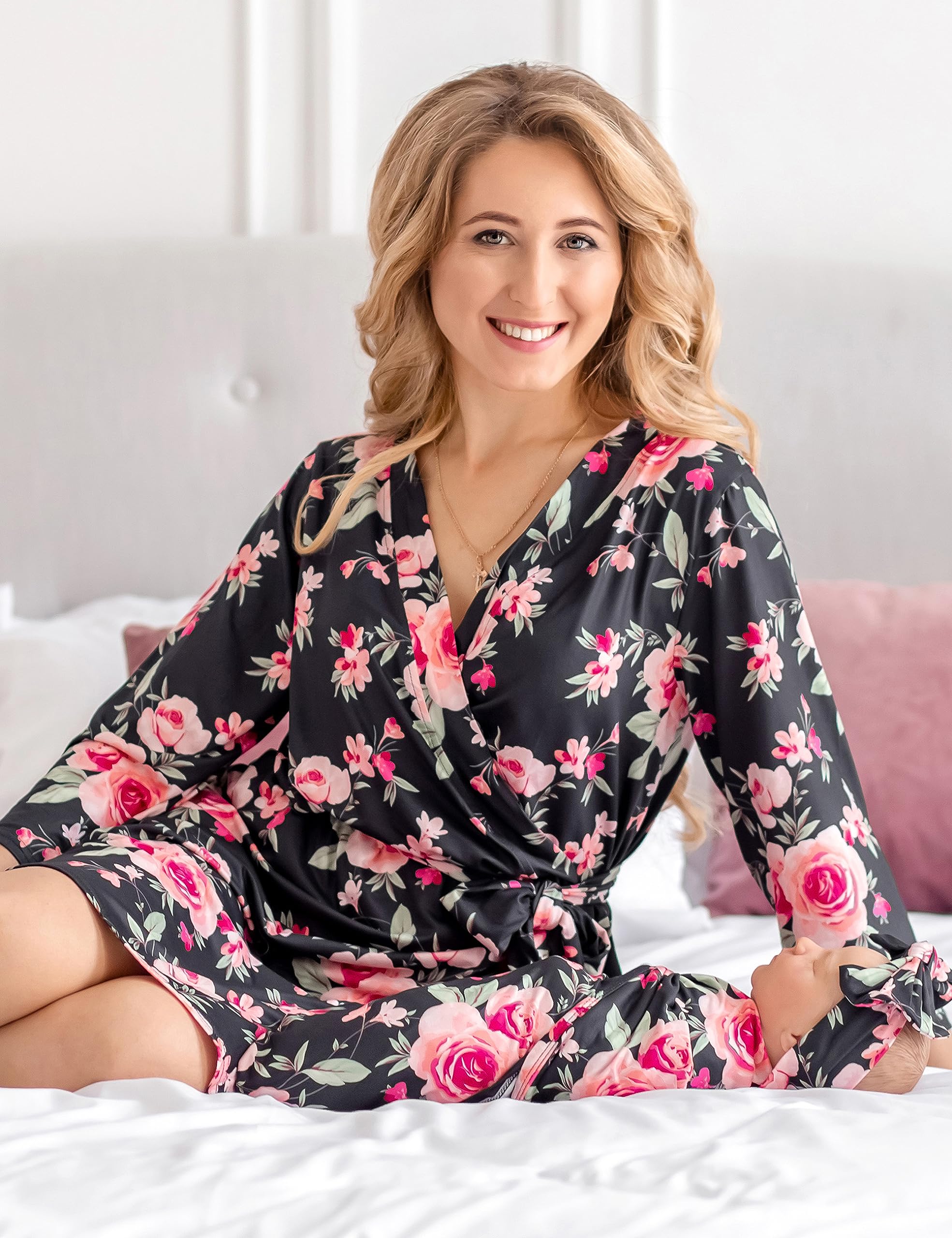 ECO BABY Mommy and Me Robe & Swaddle Set | Matching Maternity Robe & Baby Swaddle for Girls & Boys | Hospital Labor & Delivery Gift | Nursing & Newborn Photo Outfit