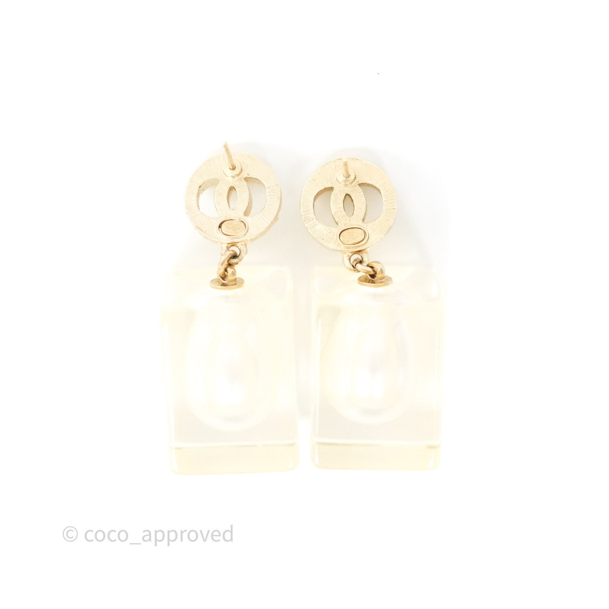 Chanel CC Crystals Pearl Resin Cube Drop Earrings 19K Gold - Luxury Fashion Jewelry for Women, Elegant Party & Wedding Accessories