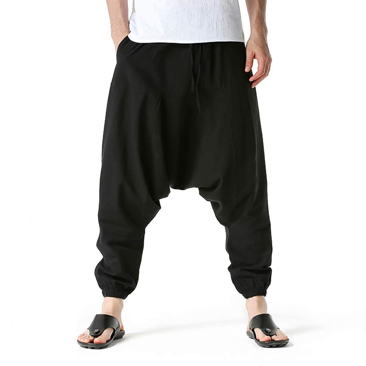 INVACHI Men's Slim Fit Cotton Jogger Pants with Drawstring - Low Crotch, Baggy Hip Hop Sweatpants for Casual Wear, Street Style & Lounge Comfort