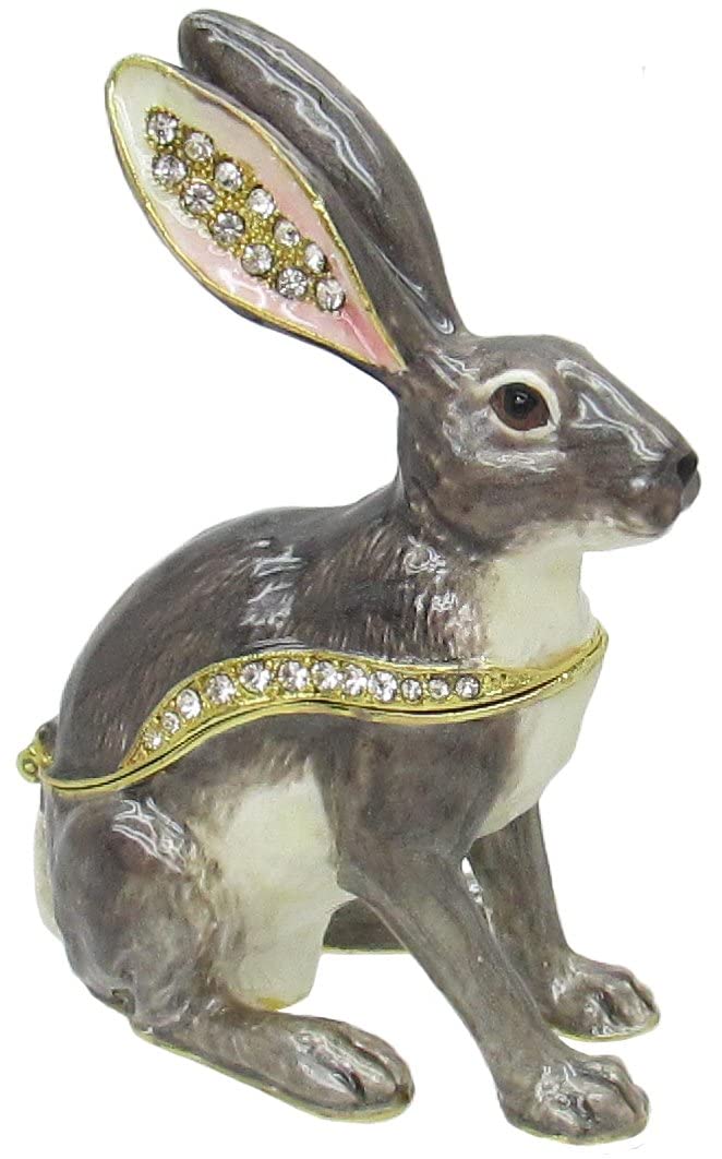 Elegant Jackrabbit Jeweled Trinket Box with Genuine Austrian Crystals - Perfect for Jewelry Storage, Gift Giving & Home Decor