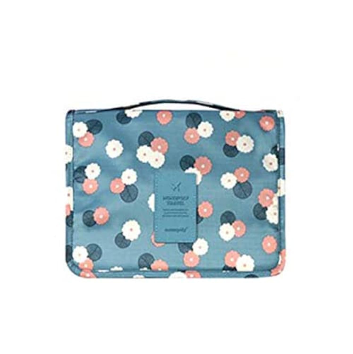 Waterproof Hanging Travel Toiletry Bag - Multifunctional Cosmetic Organizer for Women & Girls | Portable Makeup Pouch with Hanging Hook | Perfect for Travel, Gym & Daily Use (Blue Floral Pattern)