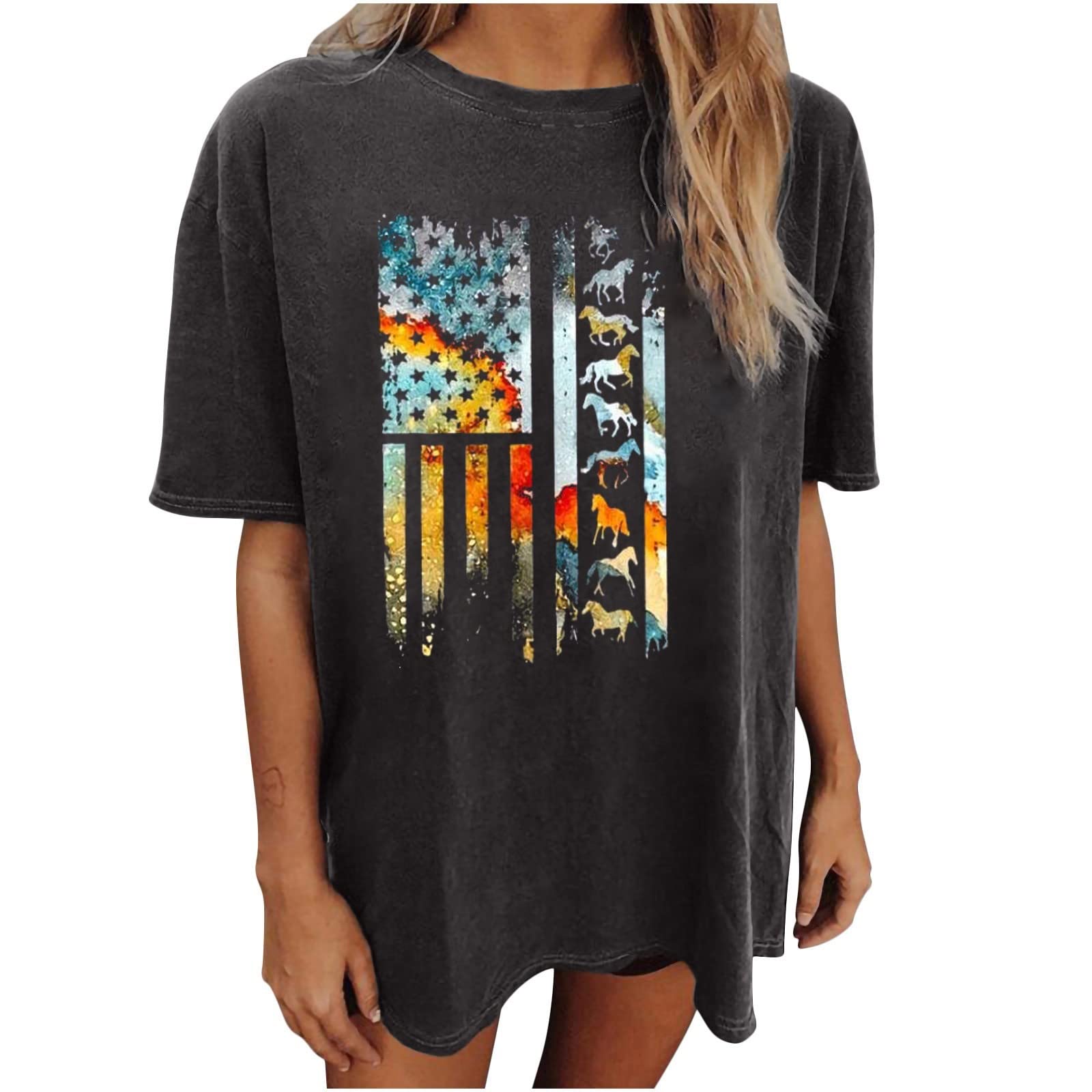 HRAPDA Women's Casual Summer Short Sleeve Drop Shoulder T-Shirt - Floral Print O-Neck Loose Fit Blouse for Going Out, Date Night & Vacation Wear