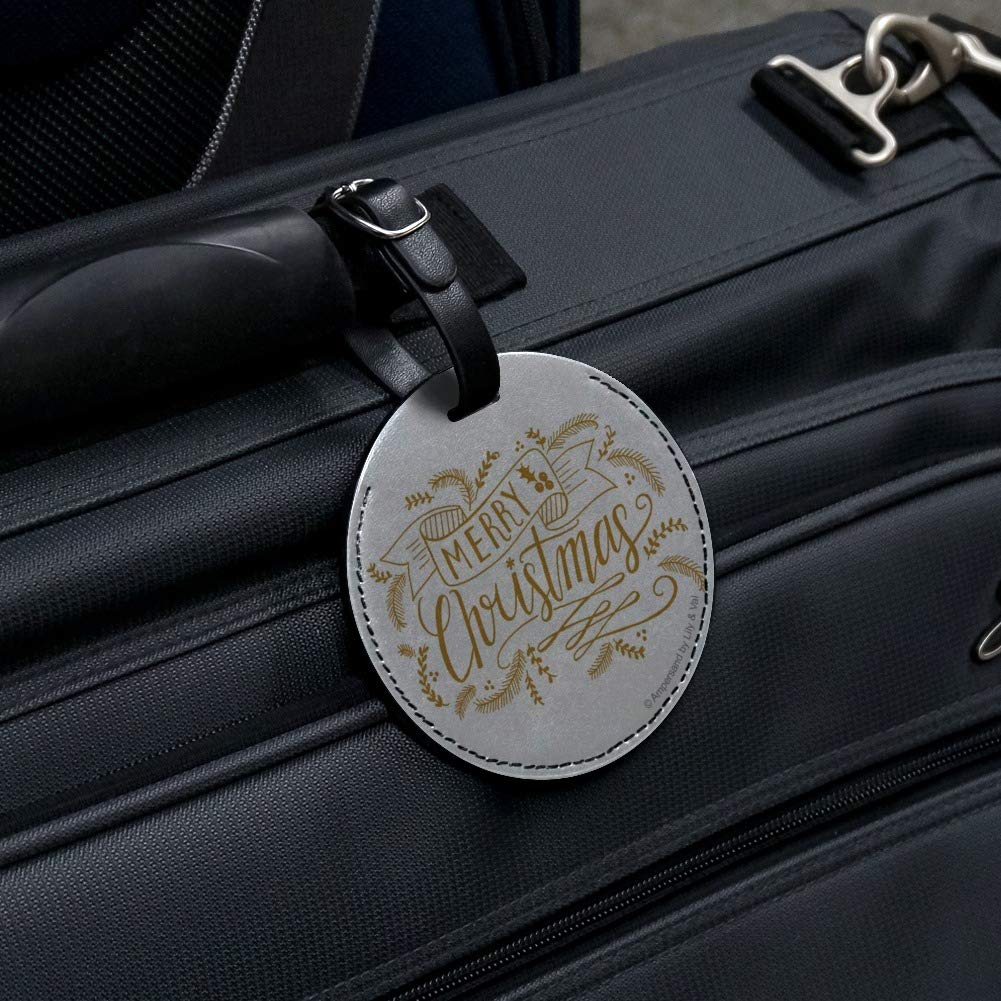 Round Leather Luggage Tag - Personalized Suitcase ID Card Holder for Travel & Carry-On Bags | Christmas Gift Idea for Frequent Flyers