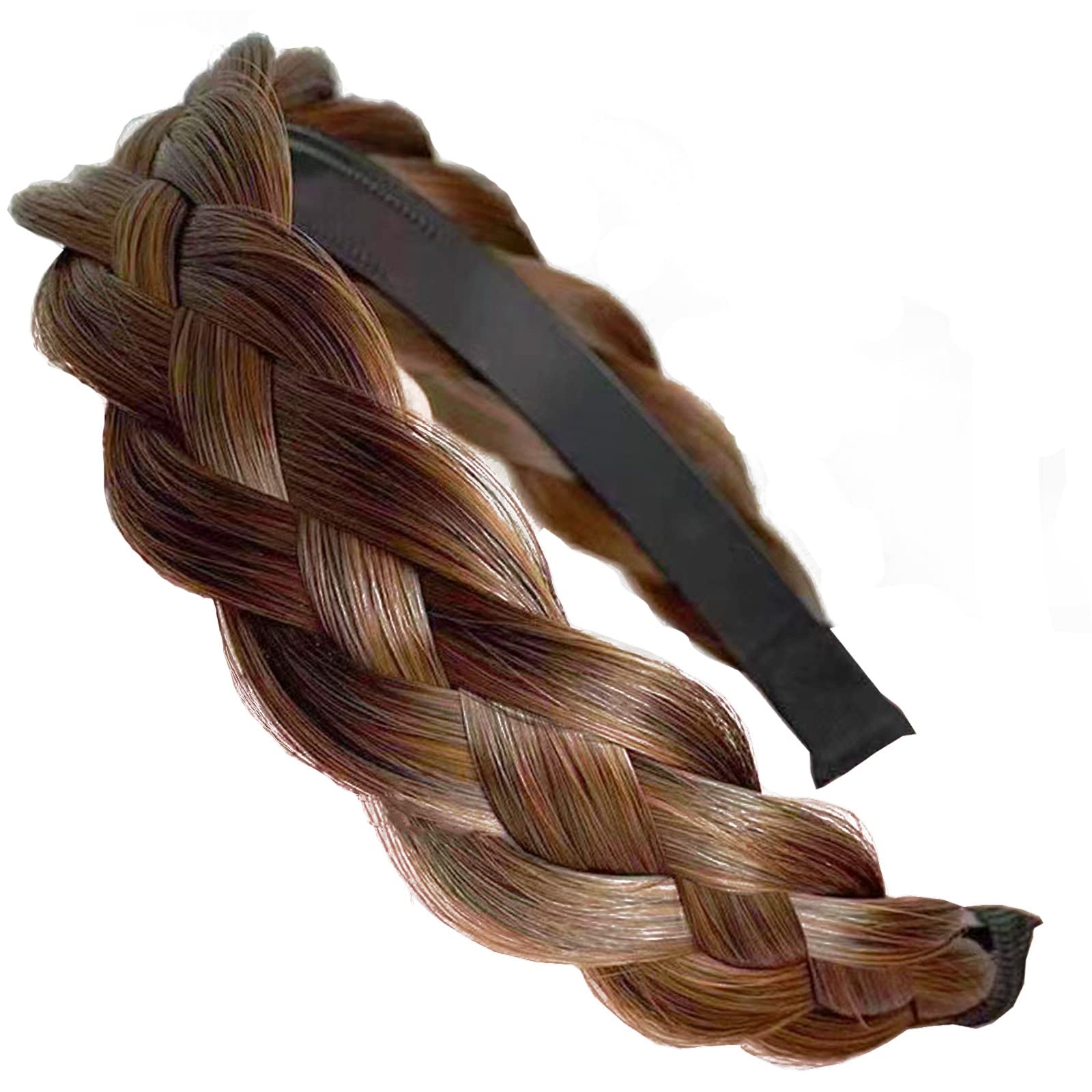 4 Strands Synthetic Braided Headband with Teeth - Stretchable Plaited Hair Band for Women - Beauty Accessory for Everyday, Work & Special Occasions (Brown)