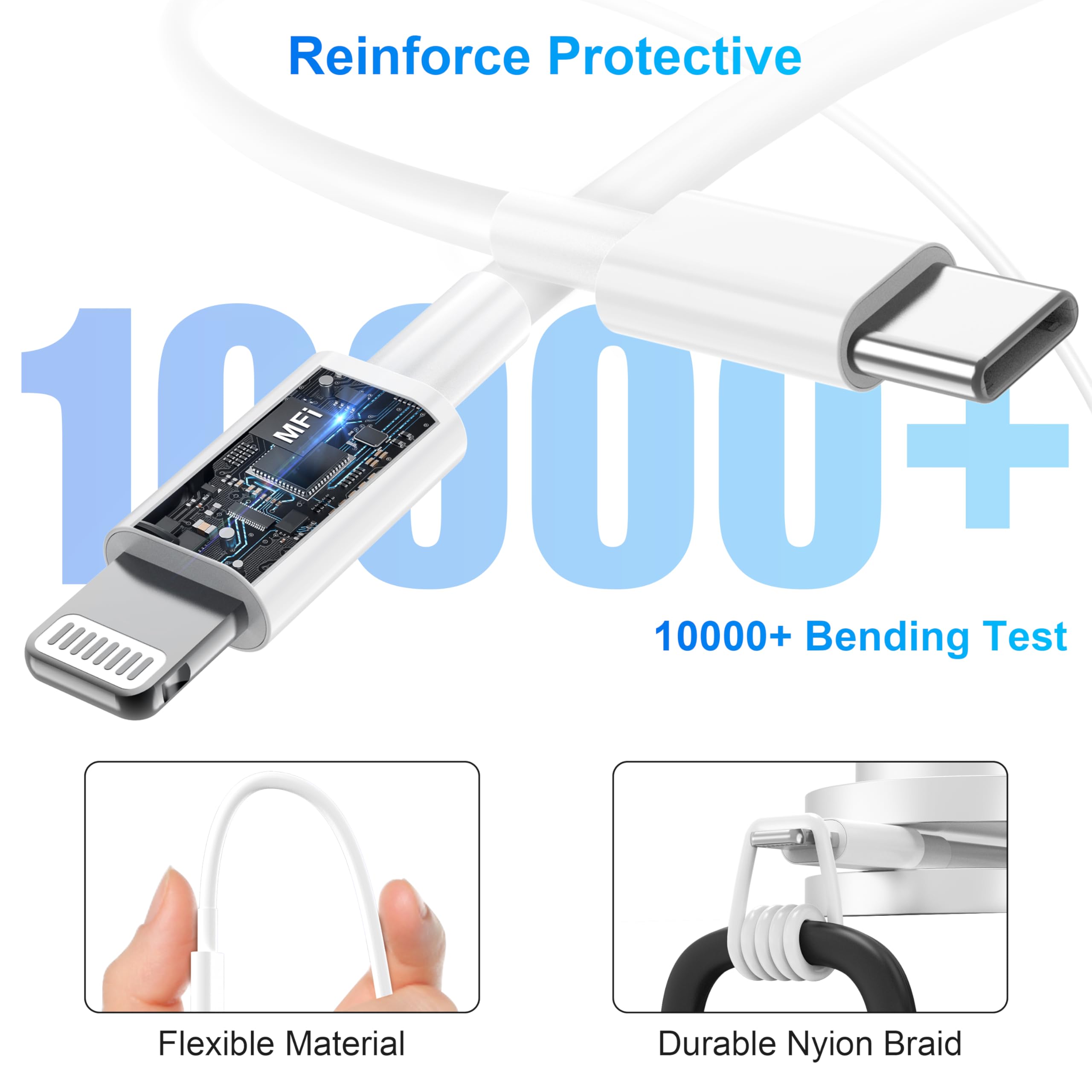Jeenek MFi Certified USB C Fast Charger for iPhone 14 13 12 11 Pro Max XR XS SE & iPad - 3M Lightning Charging Cable - Perfect for Home, Office, Travel & Car Charging