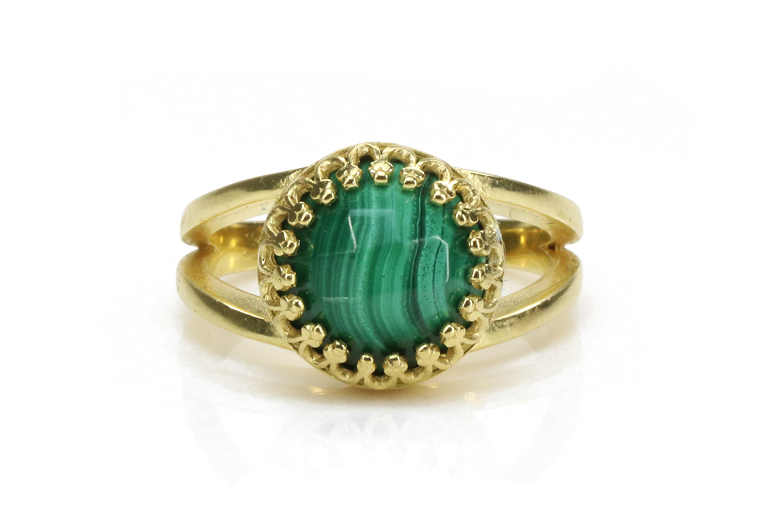 14K Gold Malachite Ring - Handmade Double Band Green Gemstone Jewelry for Women | Wedding, Birthday Gift & Everyday Wear | Artisan Crafted with Gift Box | Perfect for Anniversaries, Date Nights & Special Occasions