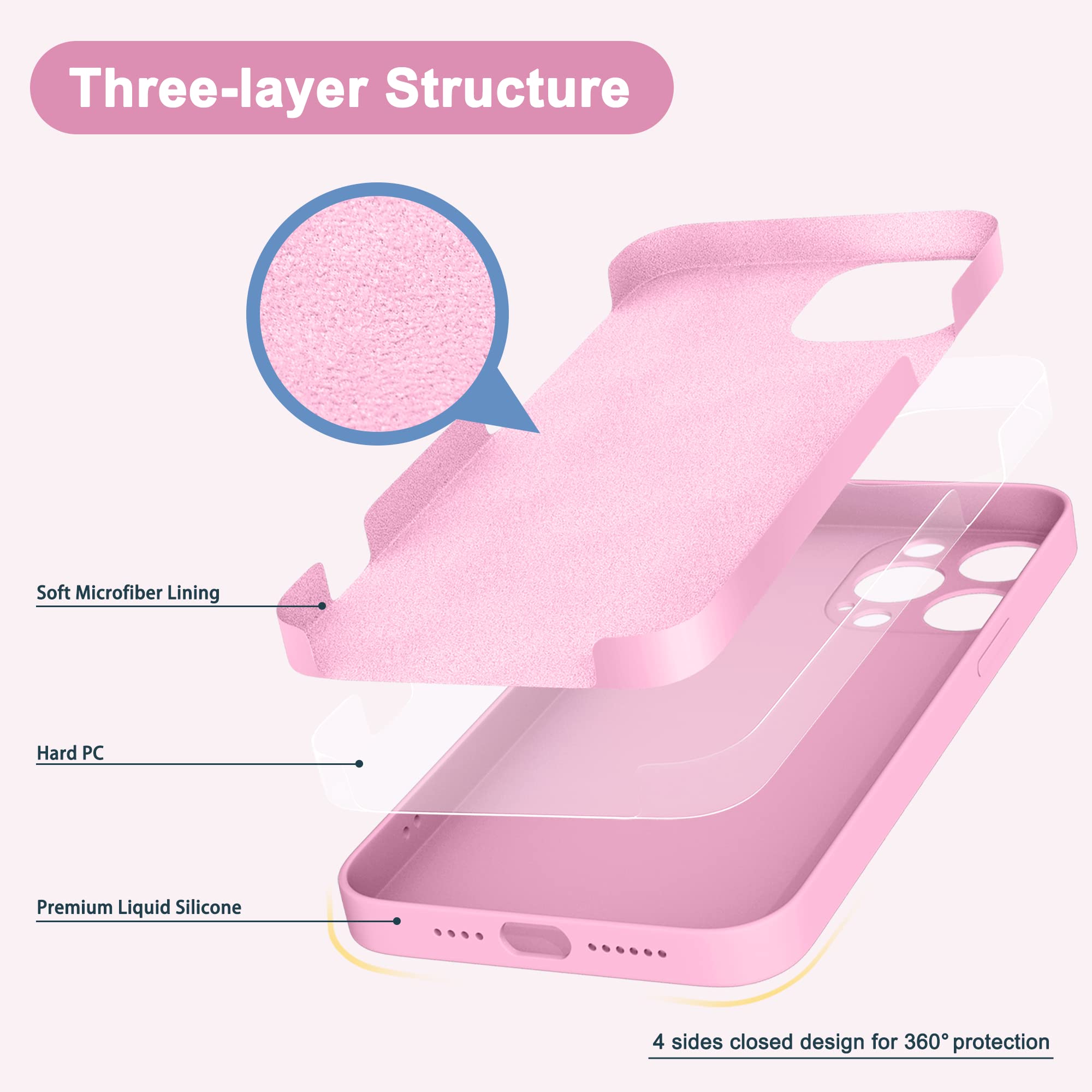 Premium Liquid Silicone Case for iPhone 13 Pro Max (6.7 Inch) - Shockproof Full Body Protection with Soft Microfiber Lining - Stylish Pink Phone Cover | Perfect for Everyday Use, Travel & Outdoor Activities