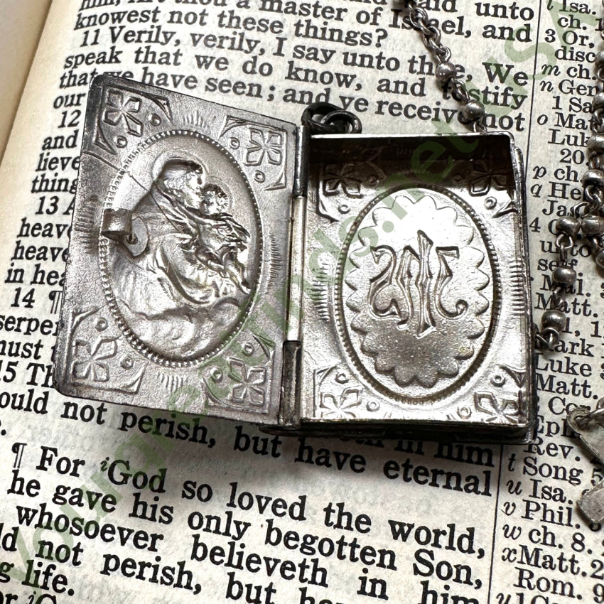 Vintage Mexican Alpaca Silver Bible Rosary Case Pendant - Religious Jewelry for Prayer & Protection - Perfect for Church, Gifts & Spiritual Occasions