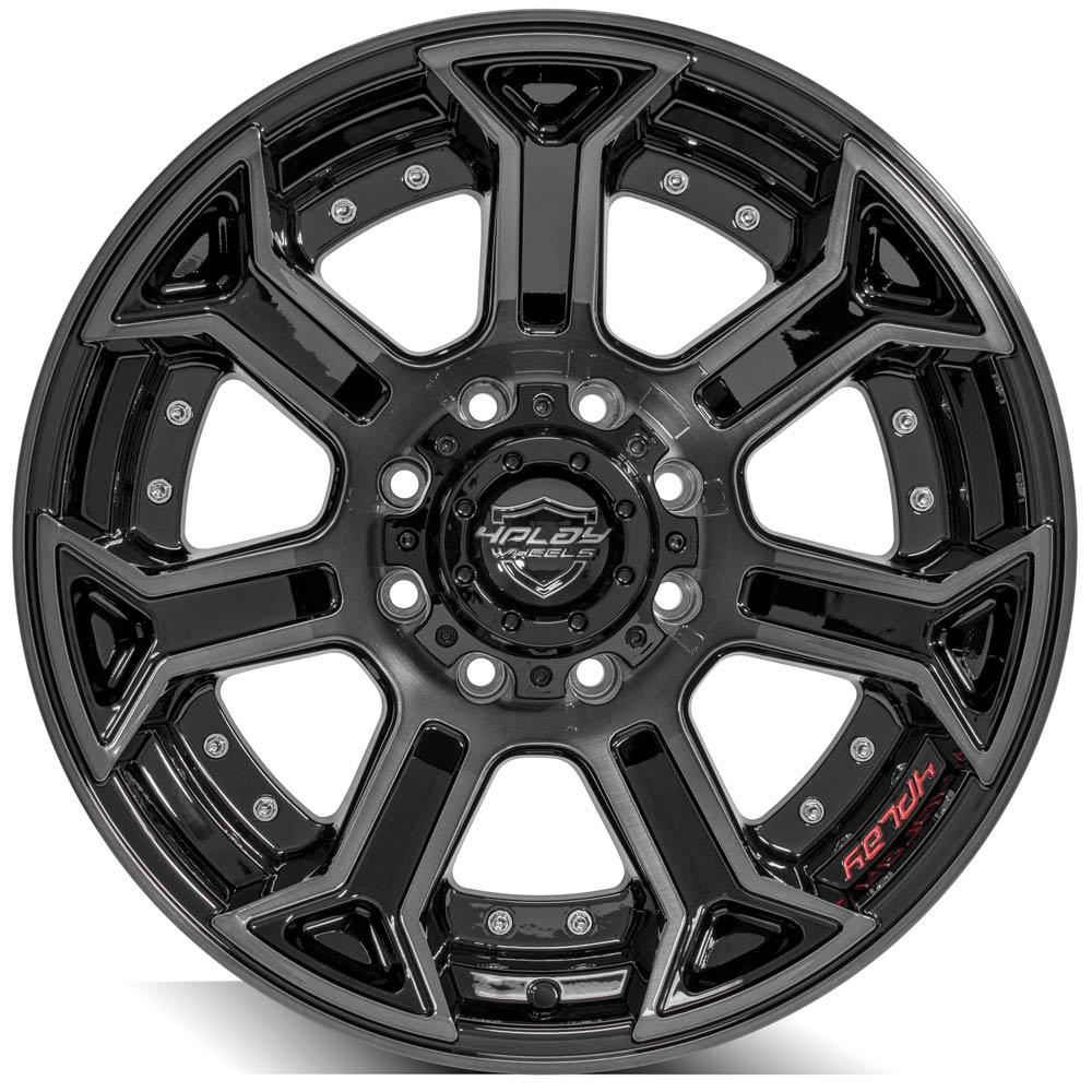 4Play Gen2 4P70 Gloss Black Wheels 20x10.0 24 8x180mm 124.1mm - Brushed Face & Tinted Clear Finish - Perfect for Off-Road Trucks, SUVs, and Custom Builds