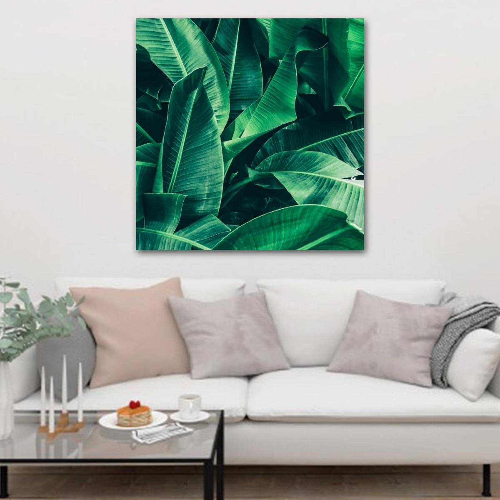 Banana Leaf Palm Framed Canvas Wall Art - Tropical Oil Painting Poster for Living Room, Bedroom, Bathroom & Office Decor | Perfect for Beach House, Boho & Coastal Style Home Decoration