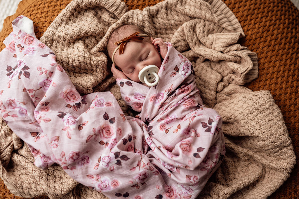 Organic Cotton Muslin Baby Wrap Blanket - Snuggle Hunny Blossom - Soft & Breathable for Swaddling, Nursing & Stroller Use