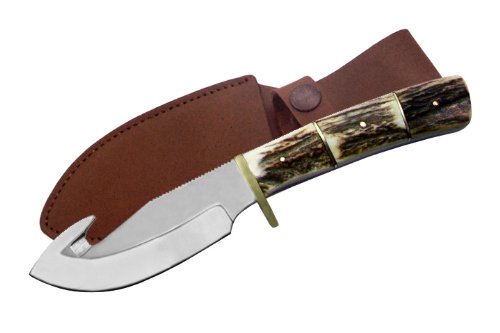 SZCO Supplies Stag Guthook Knife - Premium Hunting Knife with Stag Handle for Outdoor, Camping, and Survival Use