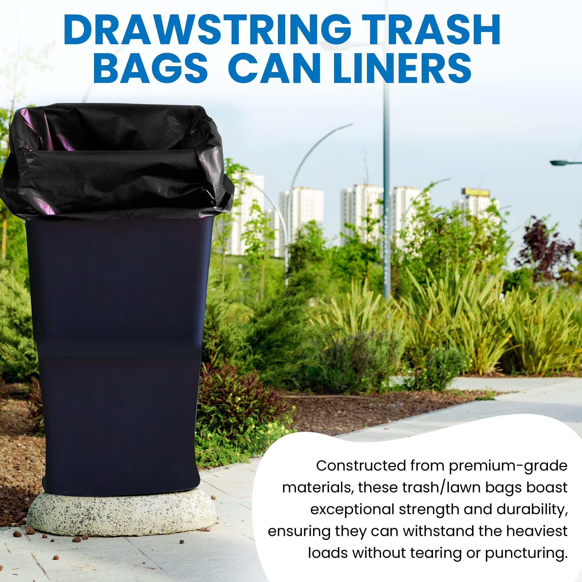 Premium Heavy Duty Trash Bags with Strong Drawstring - 13 Gallon Extra Thick Garbage Bags for Lawn, Yard, Home, Office & Commercial Use - Leakproof Outdoor/Indoor Waste Disposal Bags - Perfect for Kitchen, Bathroom, Garage & Camping