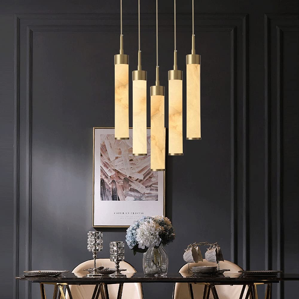 Adjustable Copper & Marble Pendant Lamp - Single Head Hanging Chandelier for Bedroom, Living Room, Dining Room & Bar Counter | Modern Gold Lighting Fixture | Perfect for Ambient & Task Lighting