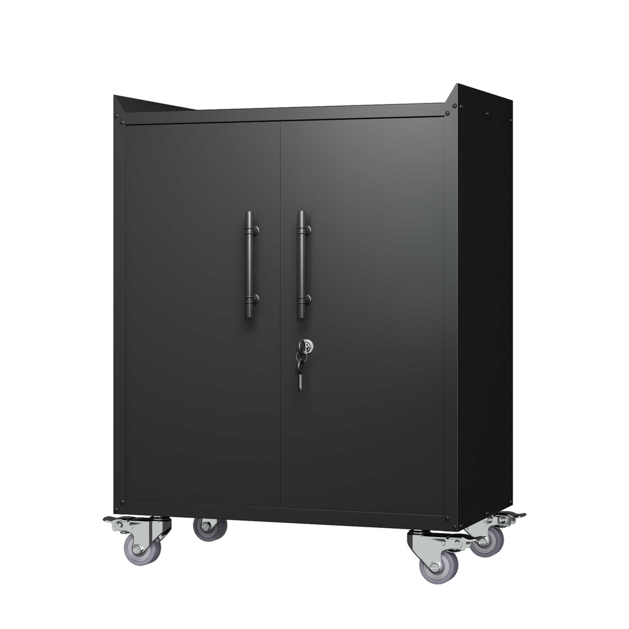 Heavy-Duty Locking Metal Storage Cabinet with Wheels - 2-Door Black Steel Cabinet with Adjustable Shelf for Office, Garage, Home, Classroom, Workshop & Pantry Organization - Secure Storage Solution for Tools, Files & Supplies