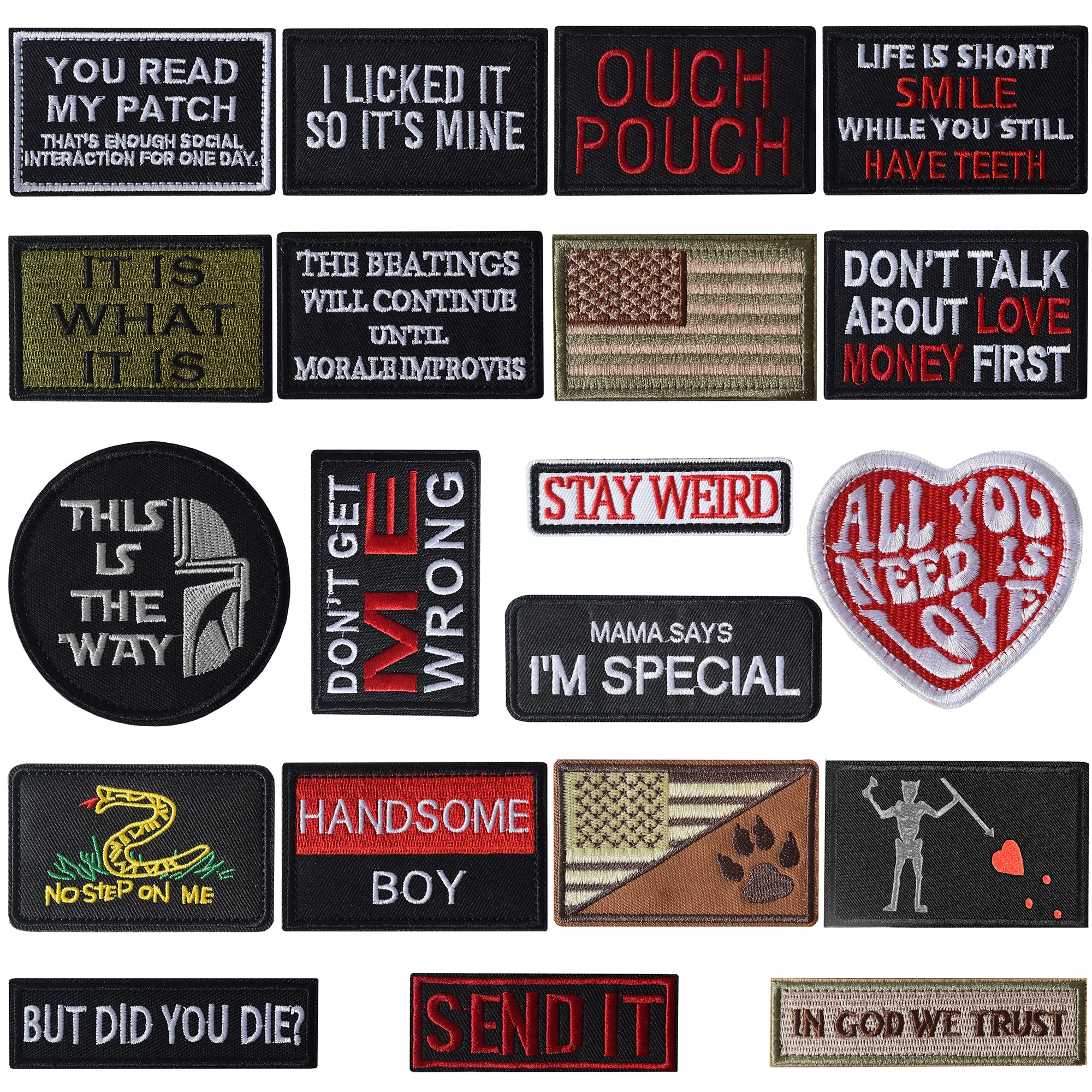 20 Pieces Tactical Morale Embroidery Patches - Military Funny Embroidered Appliques for Tactical Gear, Jackets & Backpacks - Perfect for Outdoor, Airsoft & Military Enthusiasts