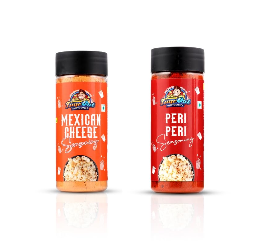 TimeOut Popcorn Seasoning - Premium Multi-Purpose Seasoning for Popcorn, Chips & Snacks | Non-GMO, No Trans Fat | Mexican Cheese & Peri Peri Flavors (2-Pack) | Perfect for Movie Nights, Parties & Game Day Snacking