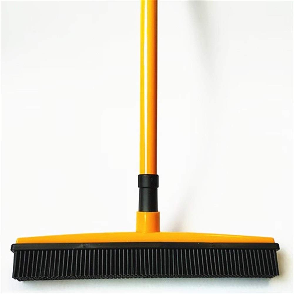 Premium Long Handle Carpet Brush for Pet Hair & Deep Cleaning - Heavy Duty Rubber Broom with Squeegee - Orange Color for Home, Office & Pet Owners