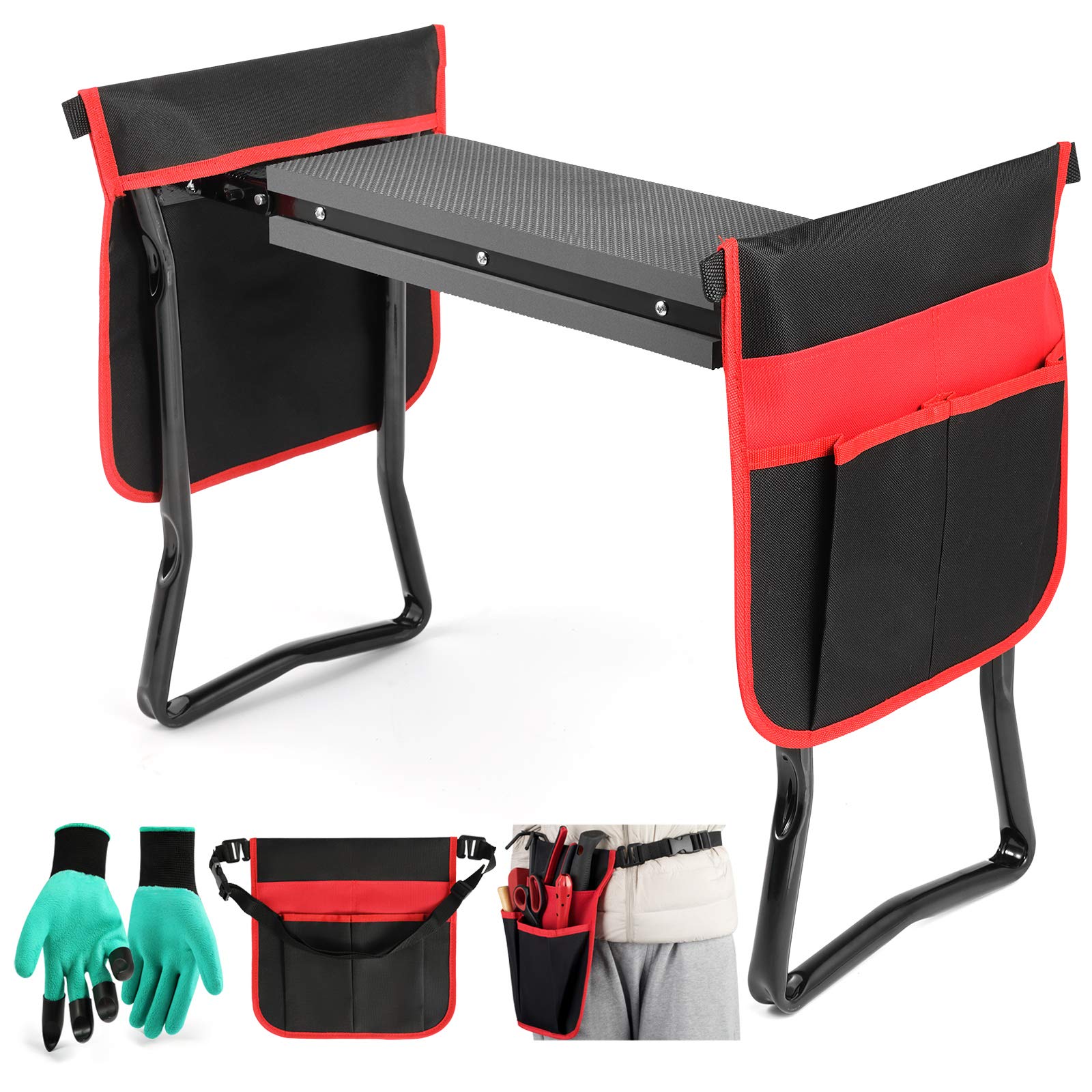**Heavy Duty Folding Garden Kneeler and Seat with 2 Extra-Large Pouches & EVA Foam Pad – Detachable Belt Gardening Stool for Men & Women – Perfect for Planting, Weeding, and Outdoor Yard Work**