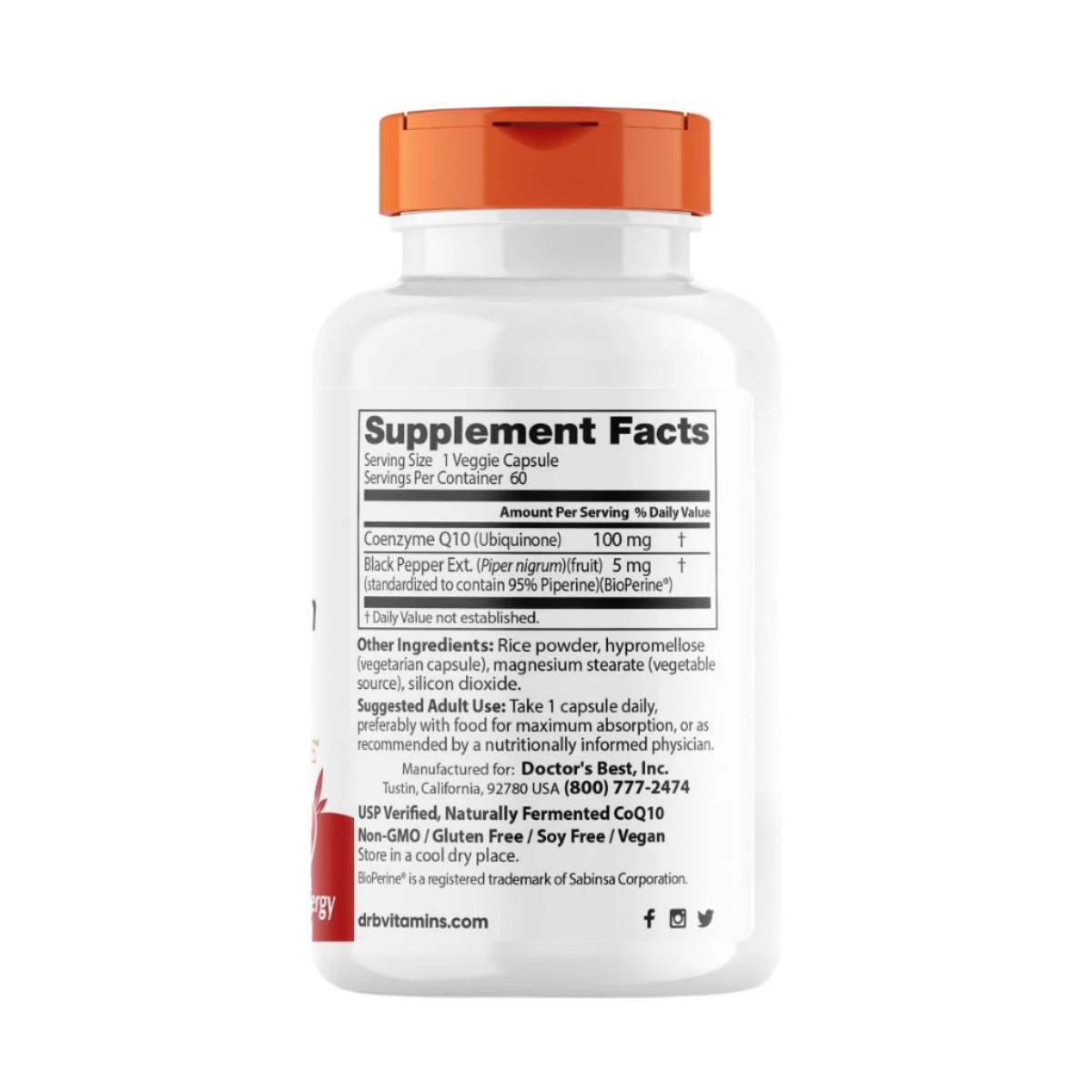 Doctor's Best High Absorption CoQ10 100mg with BioPerine - 60 Vegetarian Capsules for Heart Health & Energy Support - Perfect for Adults Seeking Cardiovascular Wellness & Cellular Energy Boost