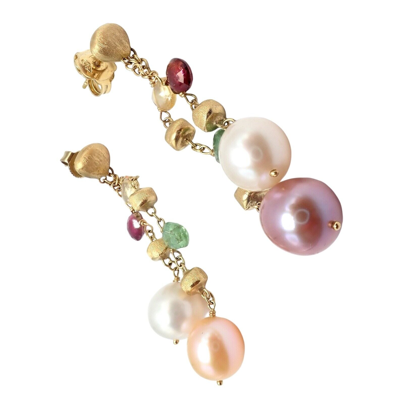 Authentic Marco Bicego 18k Yellow Gold Paradise Multicolor Gemstone Pearl Earrings for Women | Luxury Jewelry Gift for Anniversary, Birthday & Special Occasions | Perfect for Evening Parties, Weddings & Formal Events