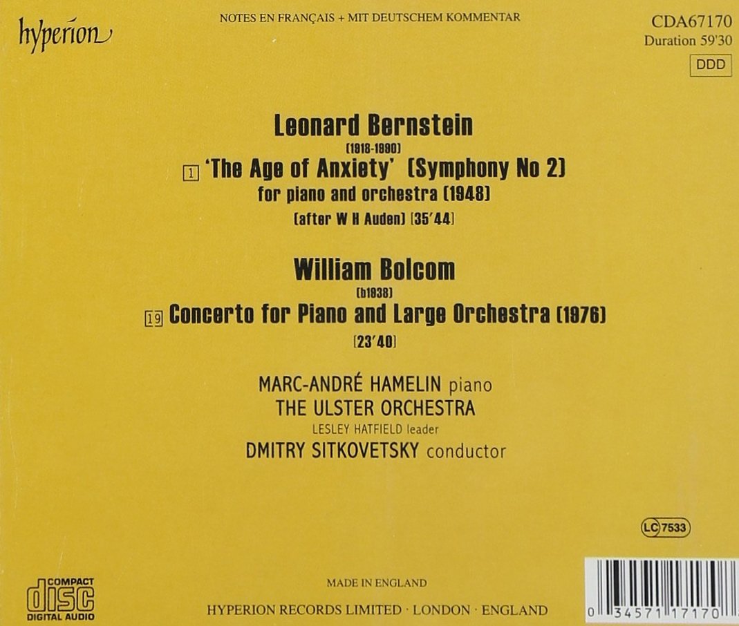 Leonard Bernstein: The Age of Anxiety Symphony No. 2 & William Bolcom: Piano Concerto - Classical Music Masterpieces for Concert Halls and Home Listening