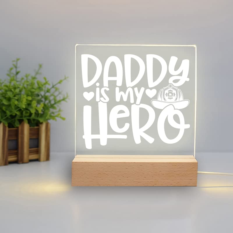 Engraved Acrylic Night Light with USB Power - Personalized Gift for Dad, Husband, or New Father from Daughter or Son | Bedside, Nursery, Office Decor Night Lamp