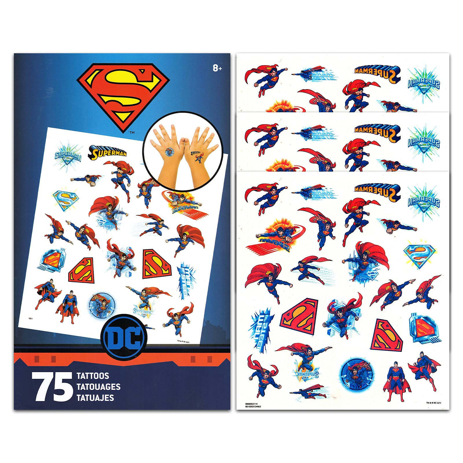 Superman Stickers & Temporary Tattoos Party Pack - 75pcs DC Comics Superhero Decals for Kids Birthday, Cosplay & Comic Con Events