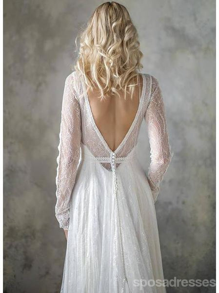 Elegant Long Sleeve Lace Backless Wedding Dress - Romantic A-Line Bridal Gown for Beach, Church & Outdoor Ceremonies (WD543)