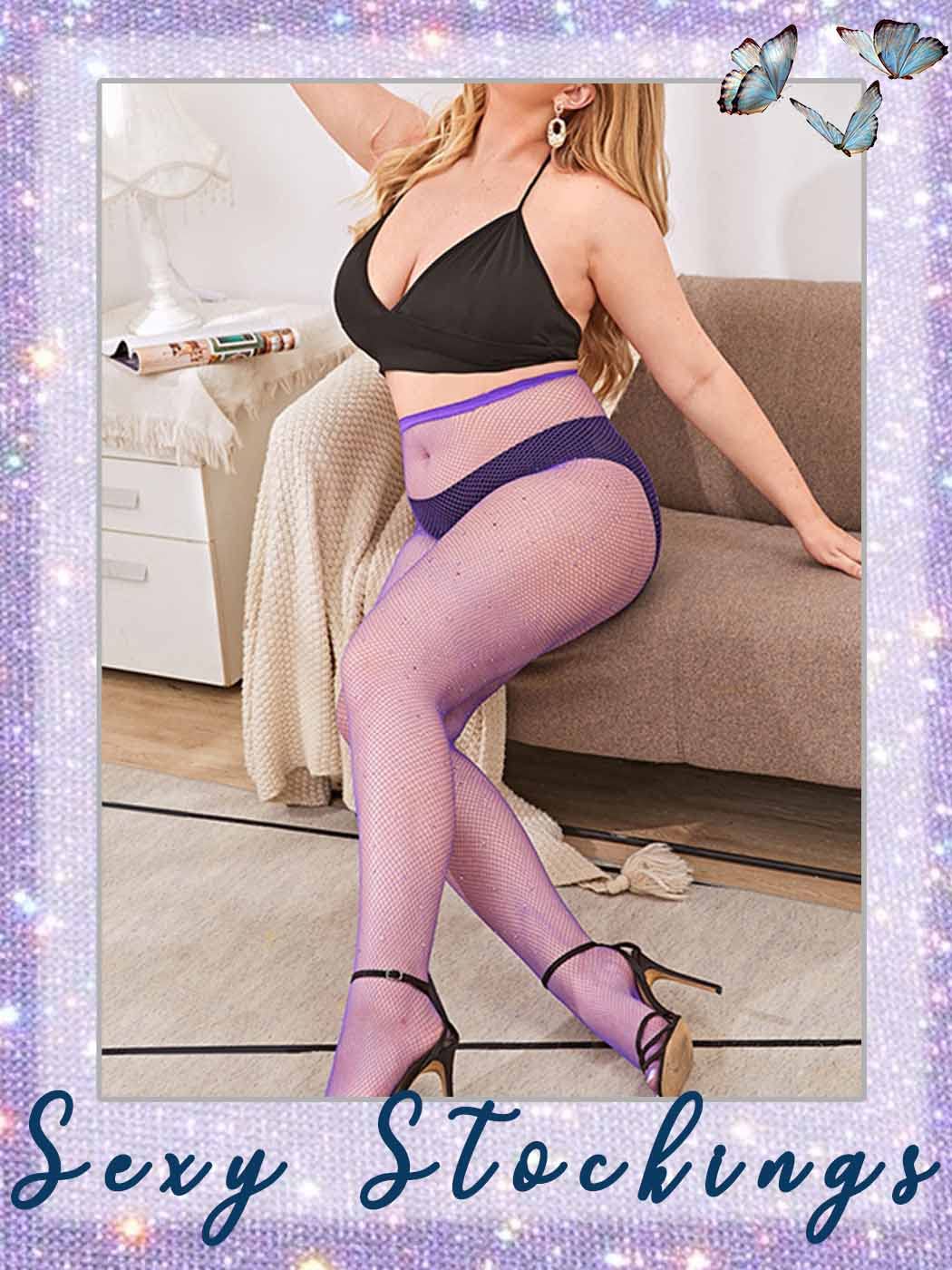Sparkly Rhinestone Fishnet Thigh High Stockings for Women - Sexy & Elegant for Parties & Date Nights