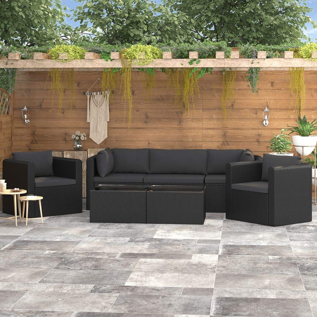 7-Piece Black PE Rattan Outdoor Patio Furniture Set with Washable Cushions - Garden, Poolside, Balcony Conversation Sofa Set - Durable Wicker Lounge Set for Backyard, Deck & Outdoor Entertaining
