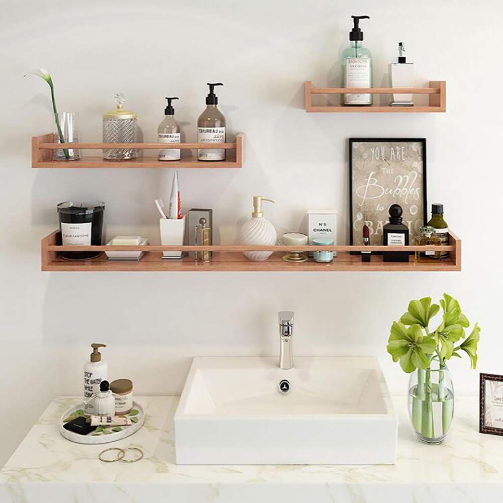 Solid Oak Floating Wall Shelf - Rustic Wall-Mounted Storage Display Rack - Easy to Install Wooden Shelves for Bathroom, Bedroom, Living Room, Kitchen & Office (40cm/60cm) - Perfect for Organizing Decor, Books & Essentials in Modern Farmhouse Spaces