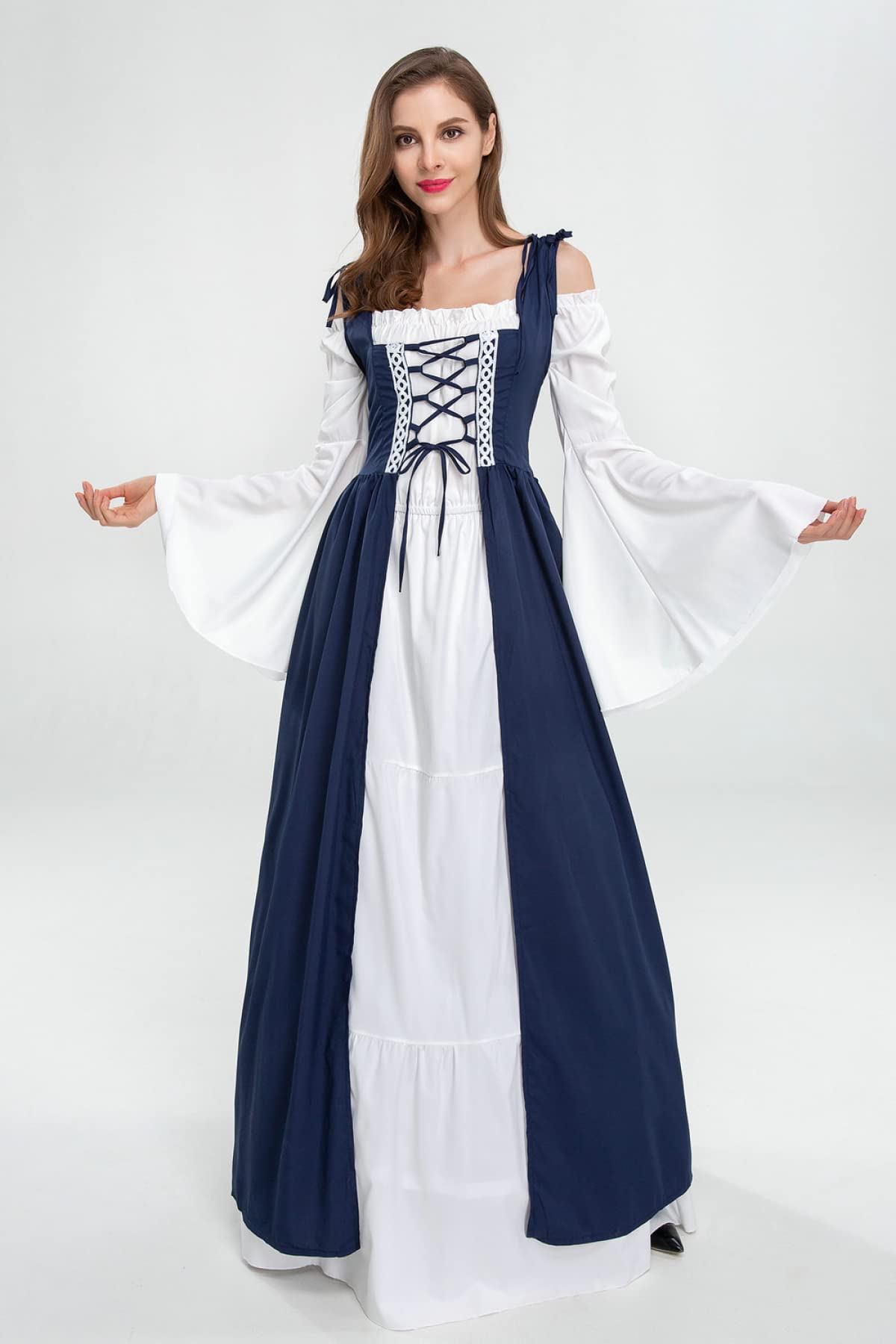ZUPIIY Women's Vintage Halloween Dress - Renaissance Medieval Cosplay Costume with Drawstring Strap, Elegant Long Evening Gown for Halloween Parties, Renaissance Fairs & Themed Events