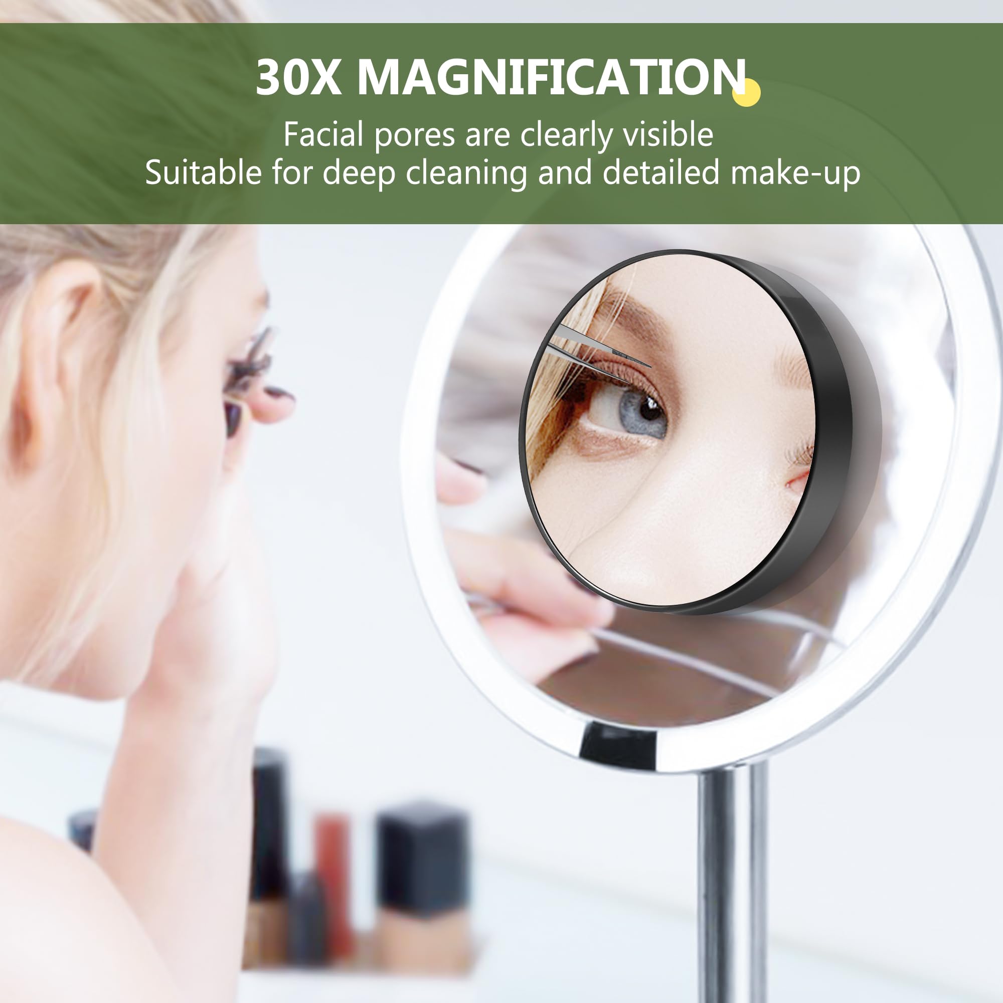 MIYADIVA 30X Magnifying Mirror with Suction Cup - 3.5 Inch Travel Makeup Mirror with Precision Tweezers for Eyebrow Shaping, Blackhead Removal & Facial Hair Care - Perfect for Bathroom Vanity, Travel & Home Use