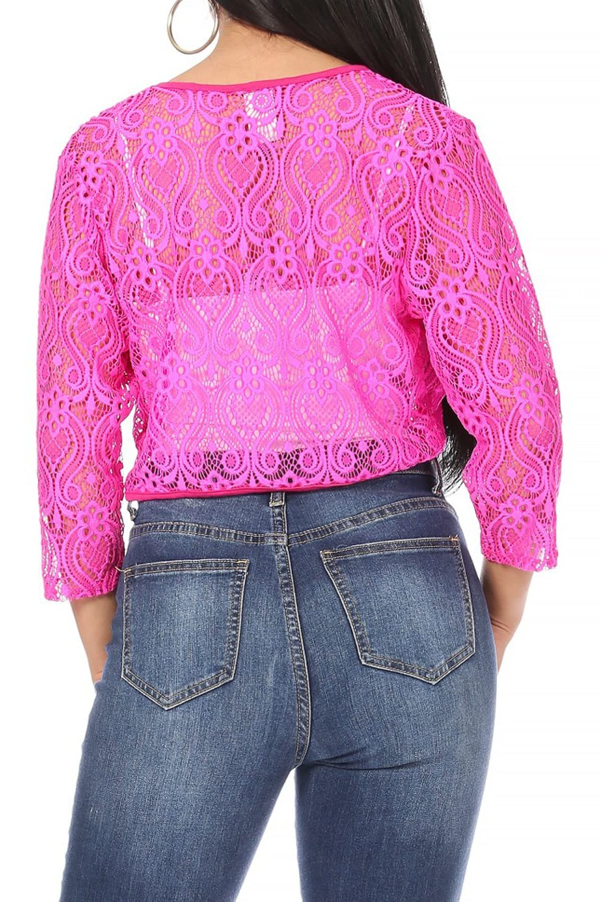 Women's Lace Bolero Crochet Cardigan - 3/4 Sleeve Sheer Cover Up Jacket for Summer Beach Wedding Party Outfit
